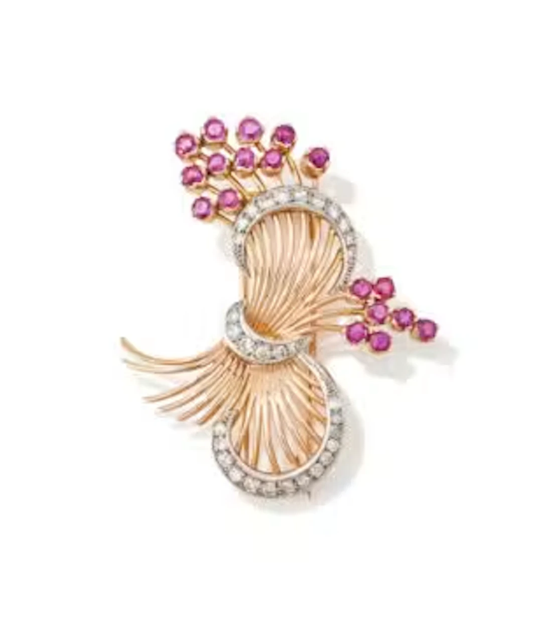 A 1950S RUBY AND DIAMOND SPRAY BROOCH