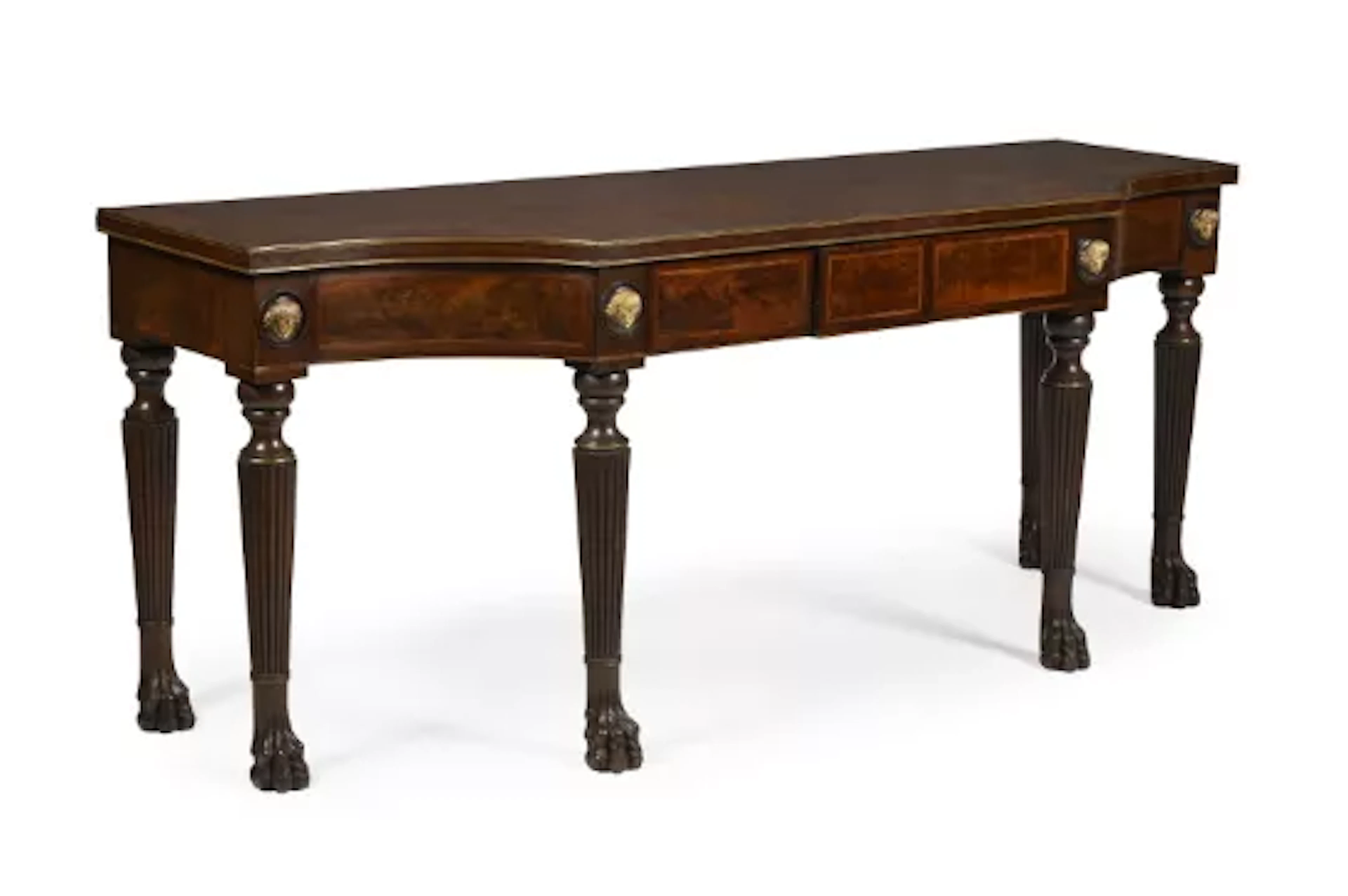 A REGENCY MAHOGANY, BRONZE AND BRASS MOUNTED BREAKFRONT SERVING OR