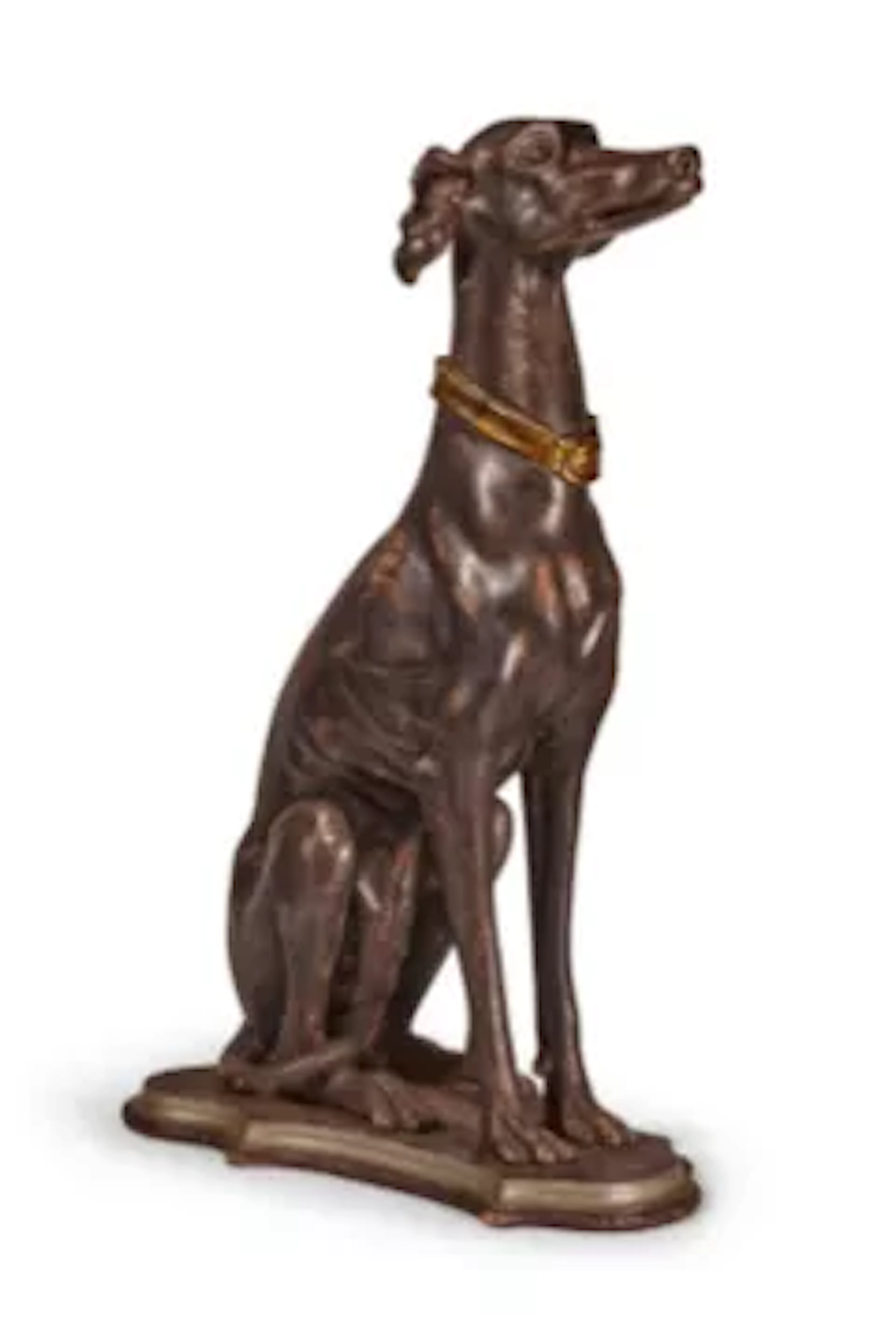 A CARVED WOOD AND SILVERED MODEL OF A SEATED GREYHOUND, ITALIAN, SECOND