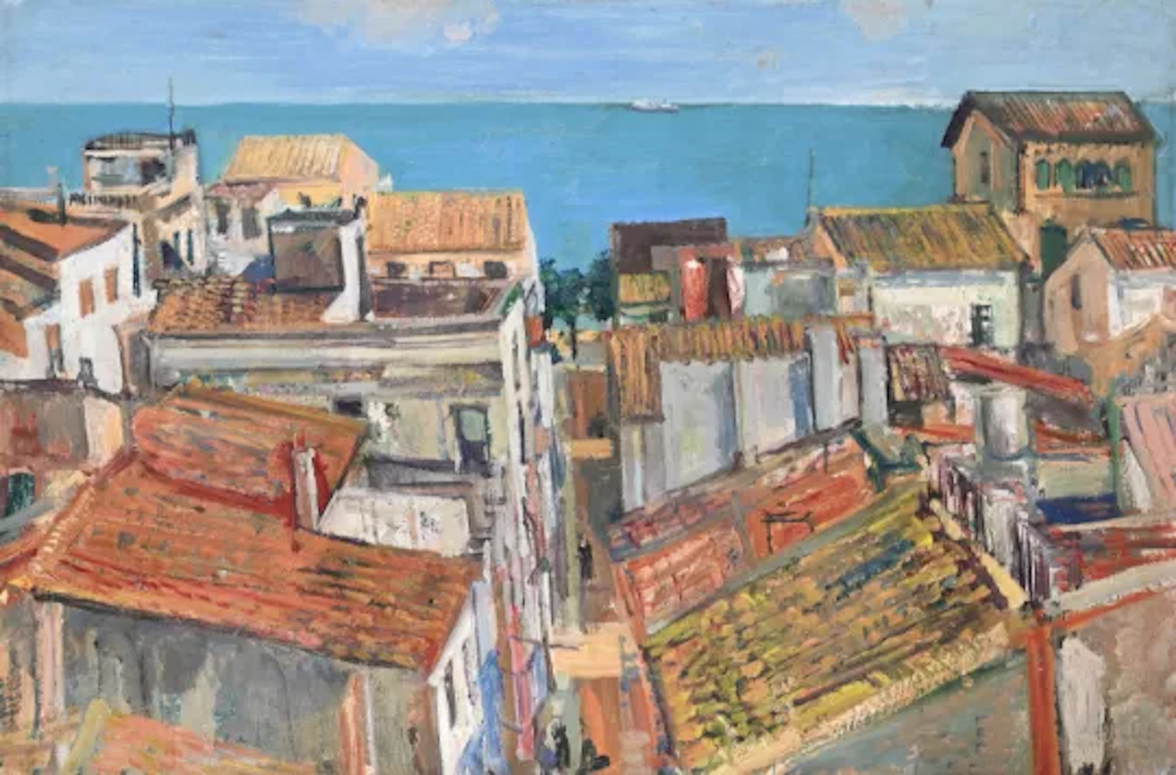 λ JOHN MINTON (BRITISH 1917-1957), VIEW OF THE ROOFTOPS TO THE SEA, BLANES