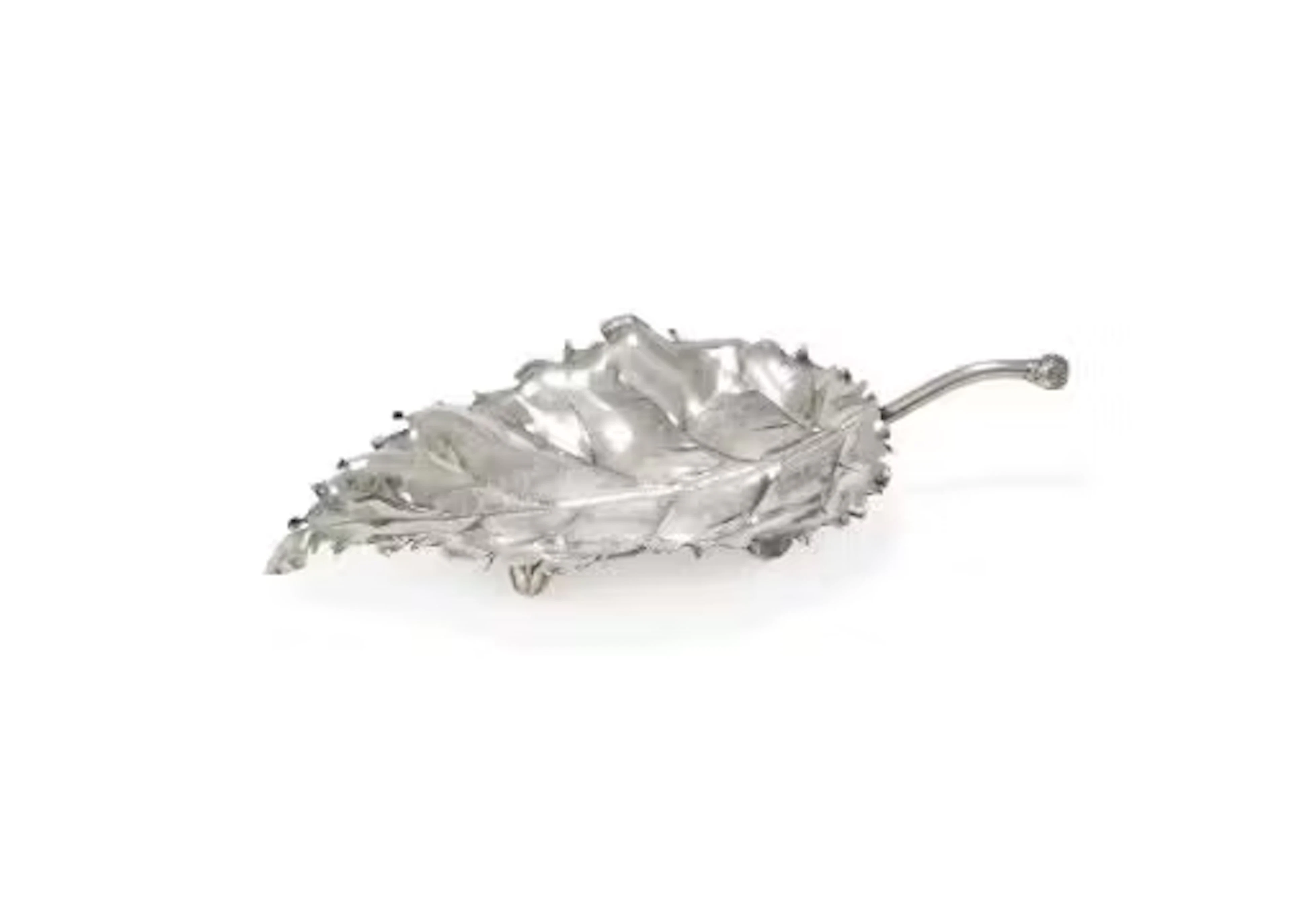 AN ITALIAN SILVER COLOURED LEAF SHAPED DISH