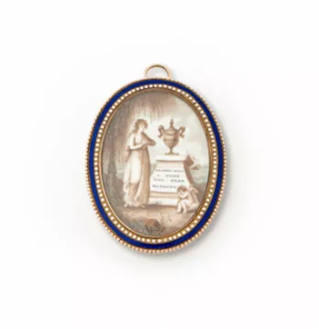 Y A GEORGE III SEPIA PAINTED MOURNING BROOCH, CIRCA 1788