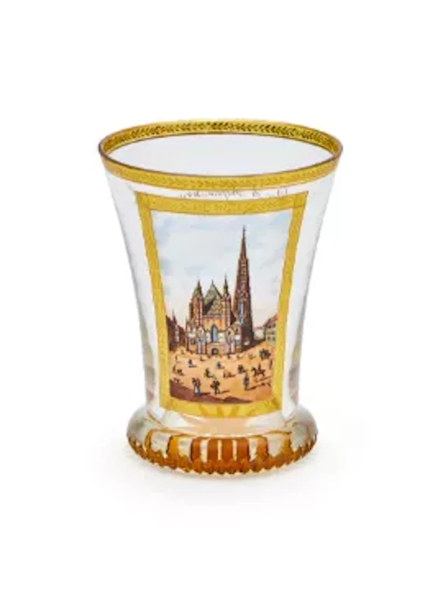 A VIENNESE TRANSPARENT-ENAMELLED TOPOGRAPHICAL BEAKER (RANFTBECHER)