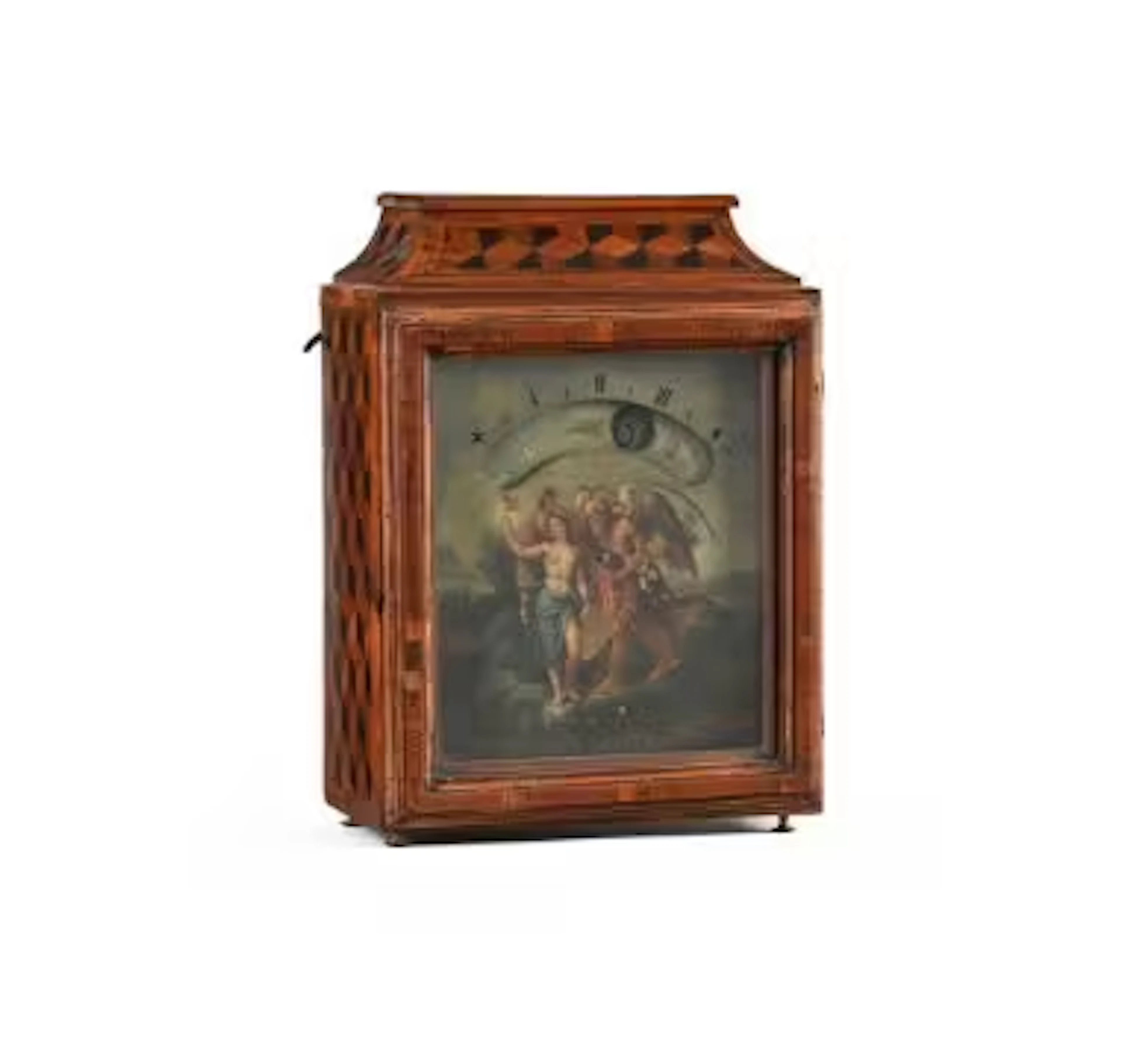 Y A NORTH ITALIAN PARQUETRY TABLE NIGHT TIMEPIECE 'TIME REVEALS TRUTH'