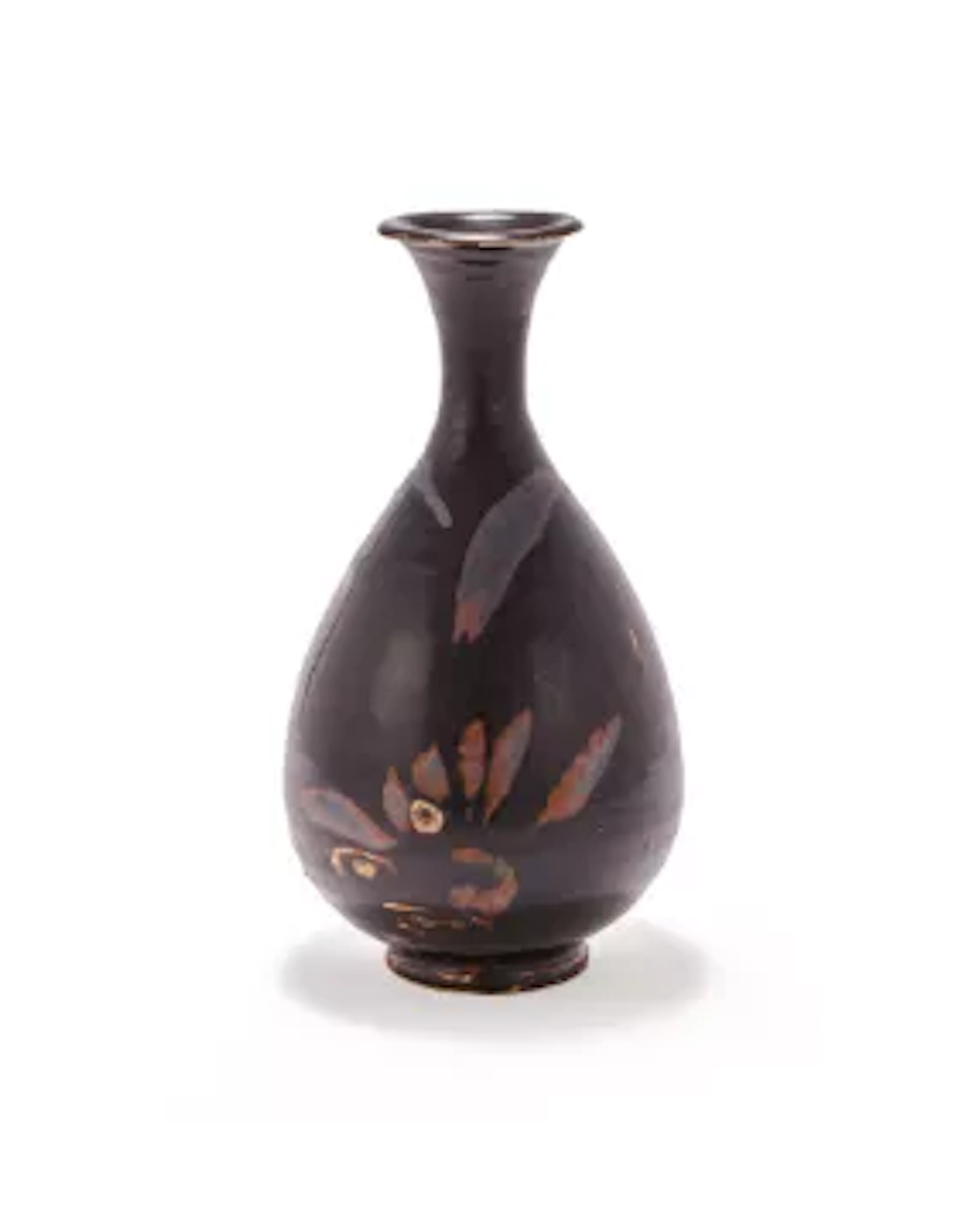 A Chinese black-glazed russet splashed bottle Yuhuchun ping vase