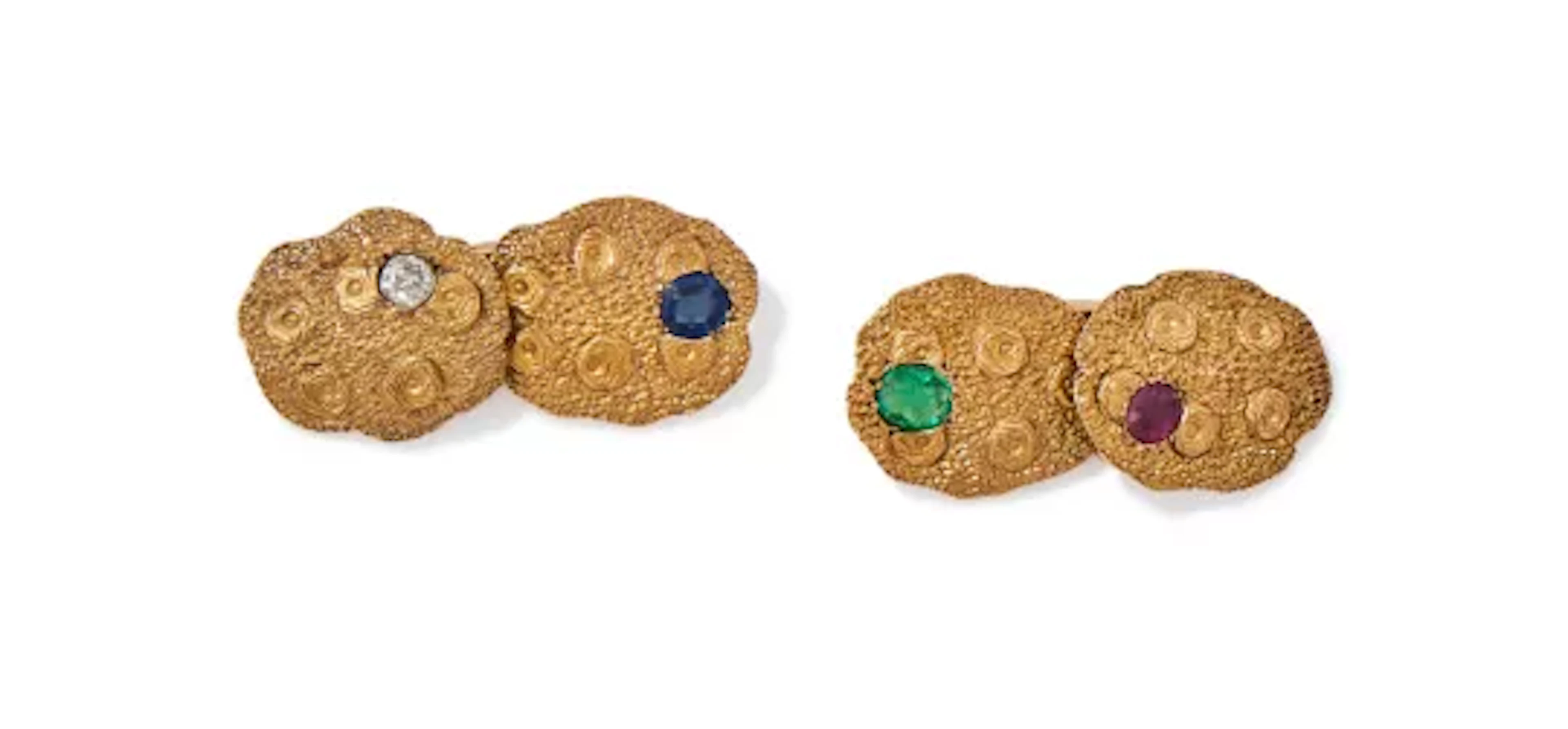 A PAIR OF GEM SET CUFFLINKS