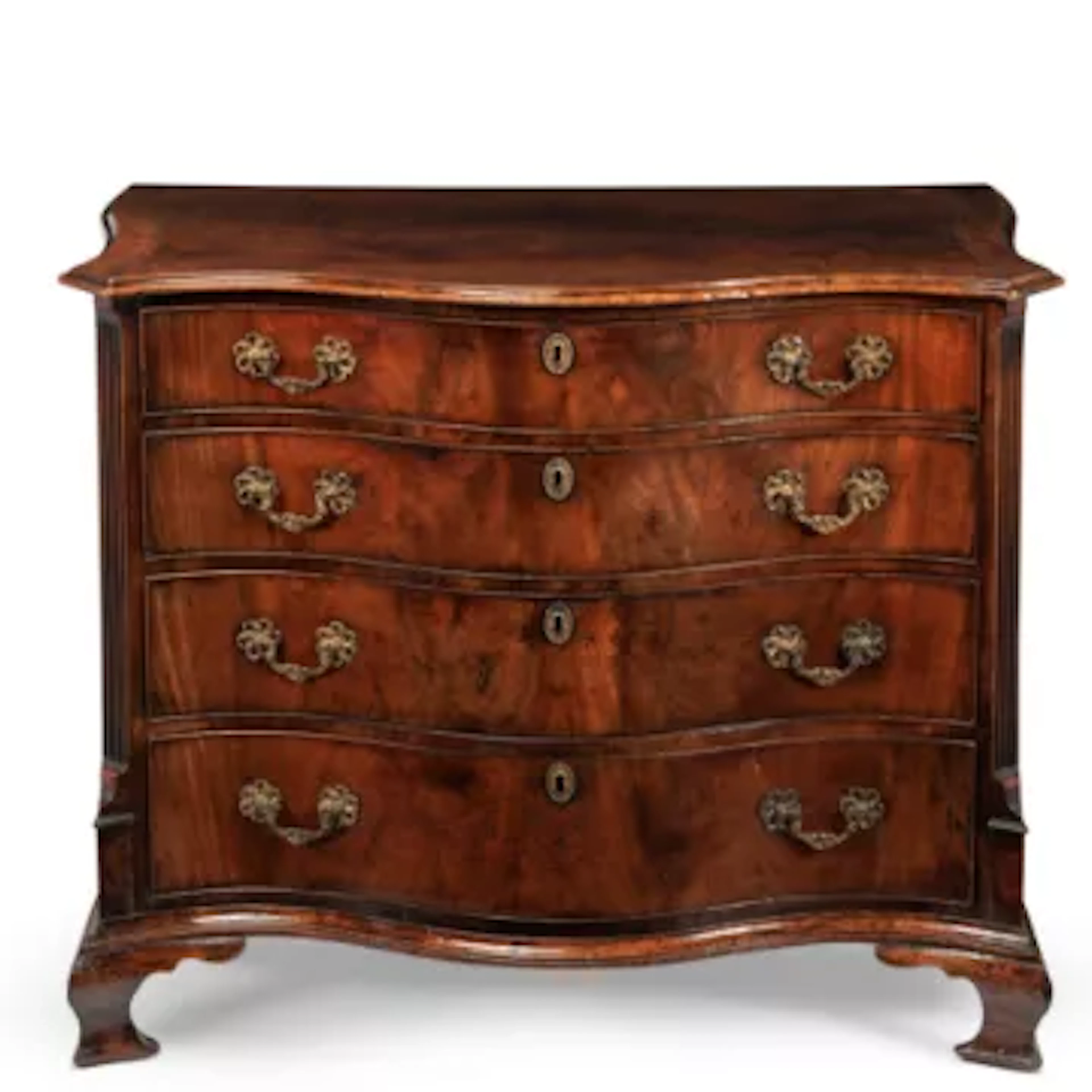 A GEORGE III MAHOGANY SERPENTINE CHEST, LATE 18TH CENTURY
