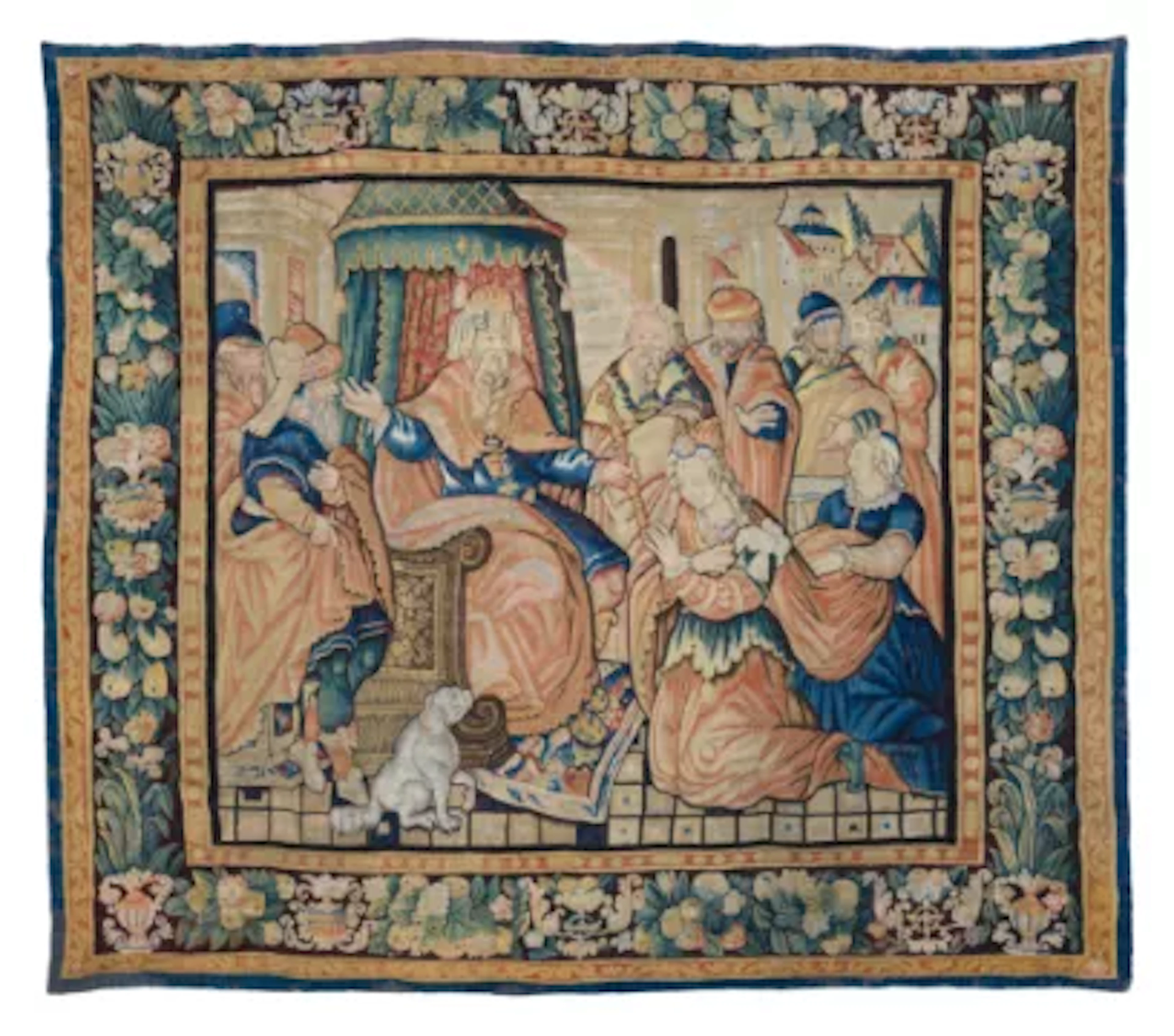 A FLEMISH BIBLICAL TAPESTRY DEPICTING ESTHER BEFORE KING AHASUERUS