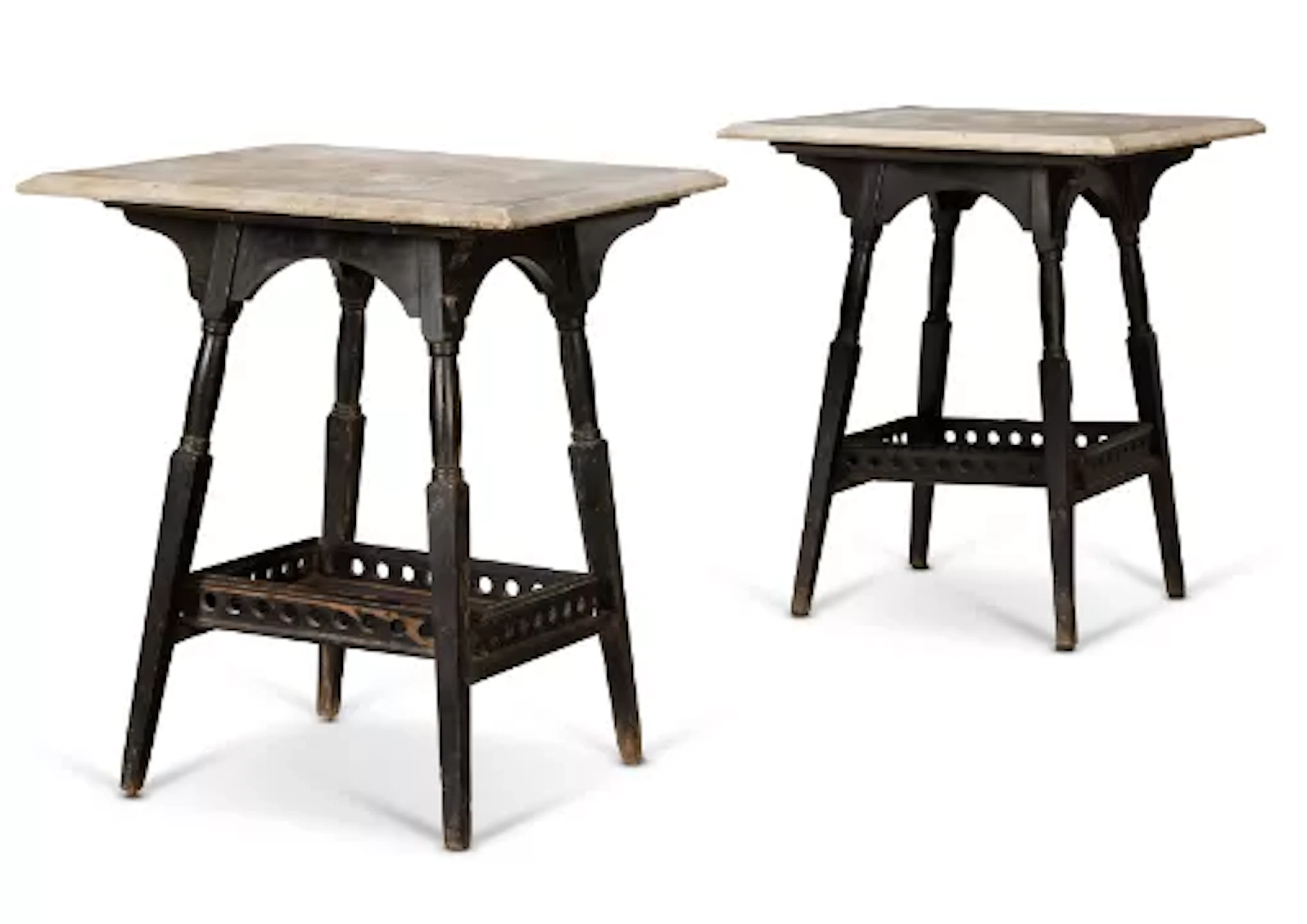 A PAIR OF EBONISED AND WHITE MARBLE OCCASIONAL TABLES, LATE 19TH /