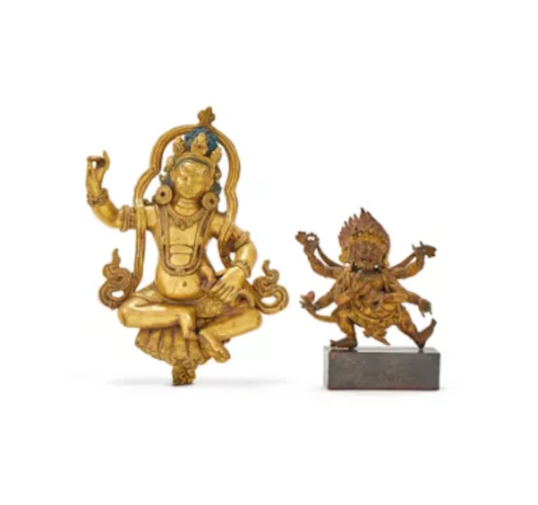 A Sino-Tibetan gilt bronze figure of Mahakala, 18th century