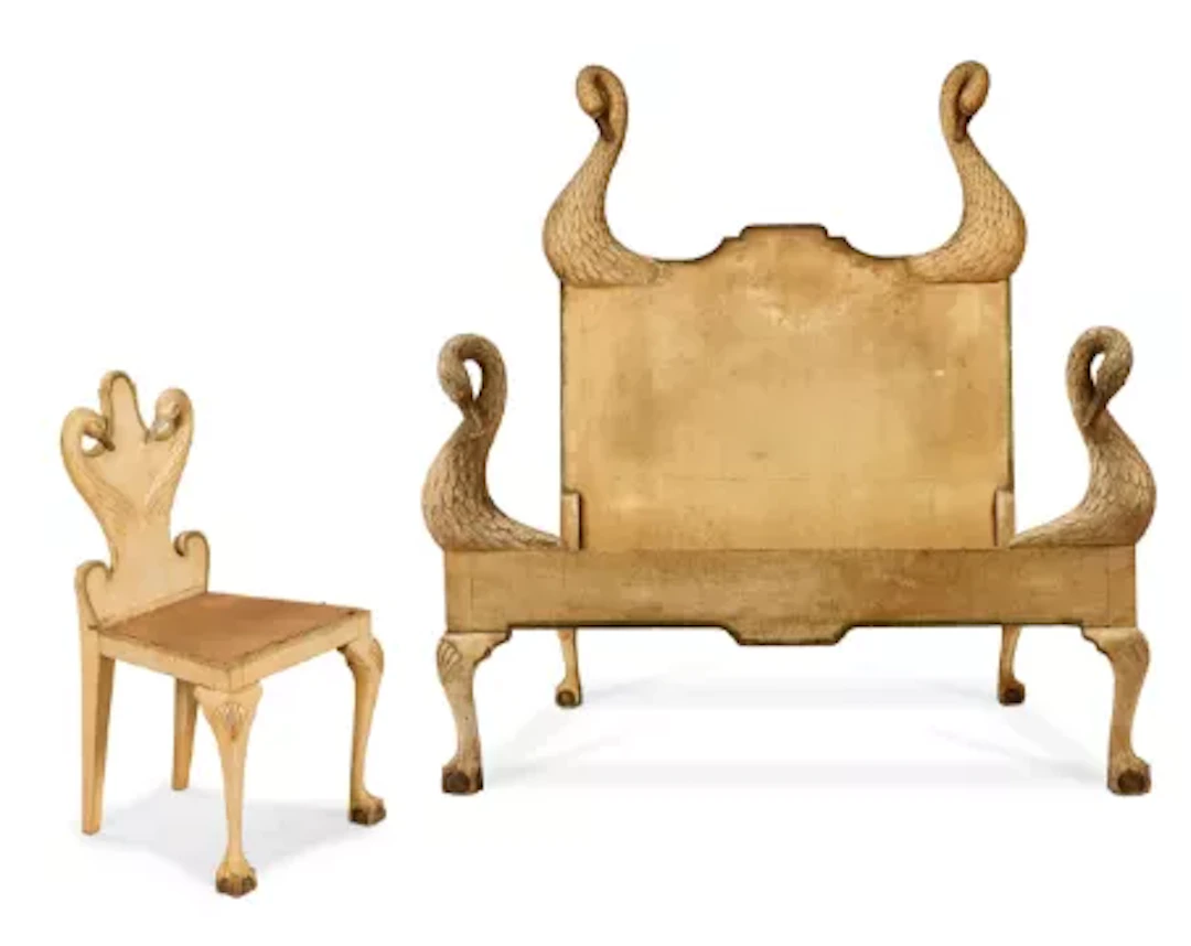 ART DECO, SWAN BED AND CHAIR, CIRCA 1930