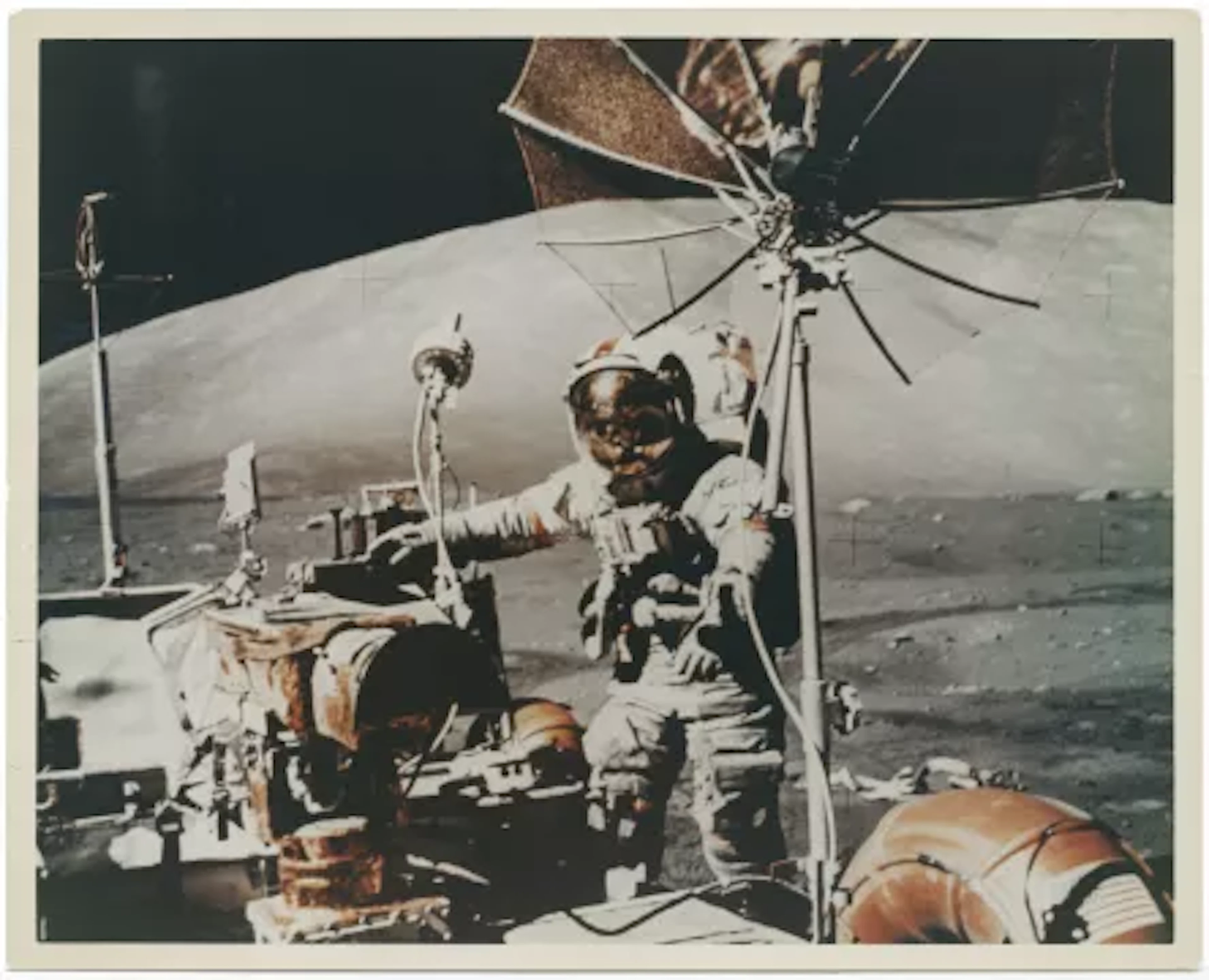 Apollo 17] PORTRAIT OF EUGENE CERNAN, THE LAST MAN ON THE MOON, WITH THE ROVER
