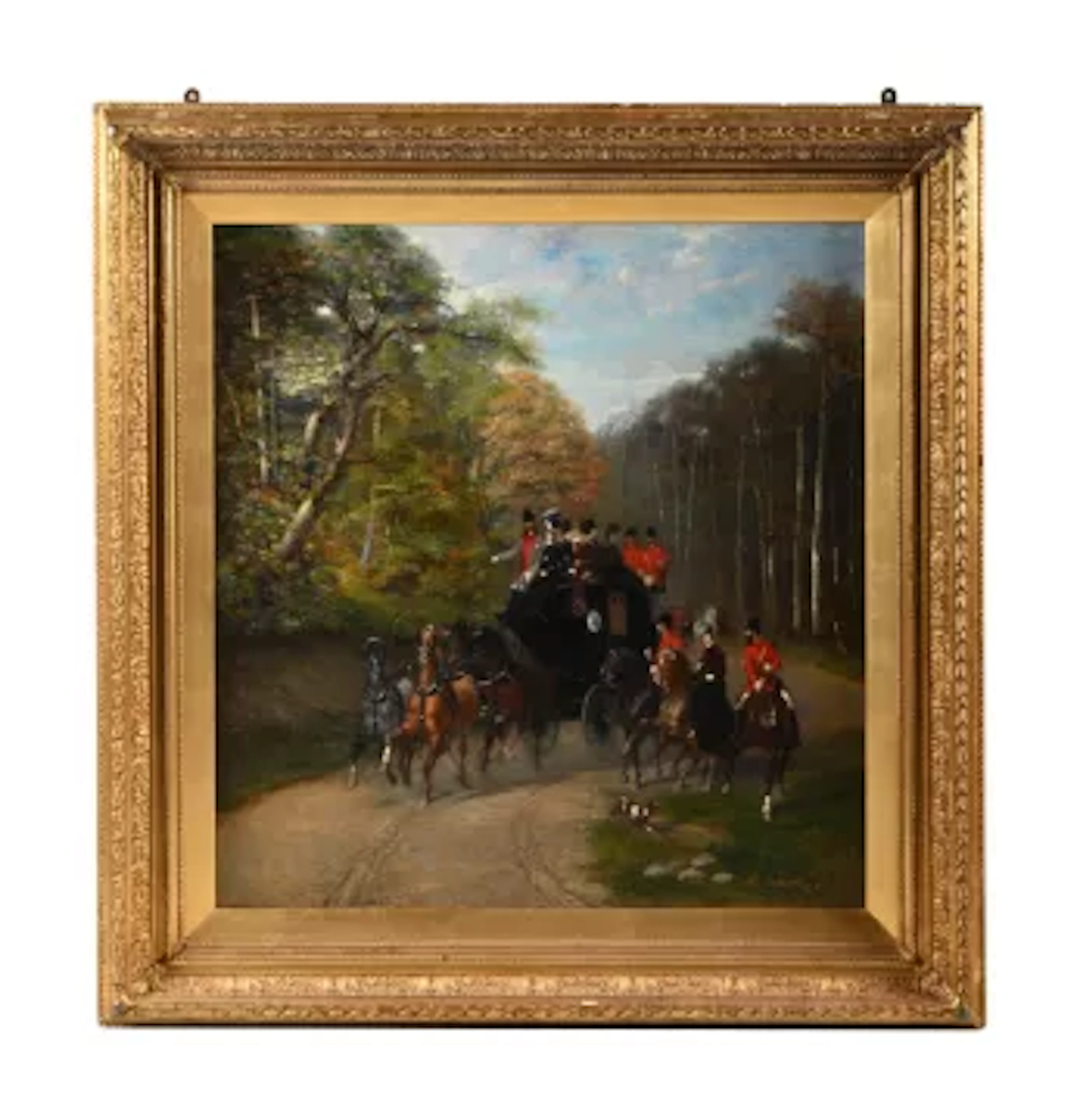 EMILE BRISSET (FRENCH 1860-1904), CARRIAGE RIDE TO THE HUNT