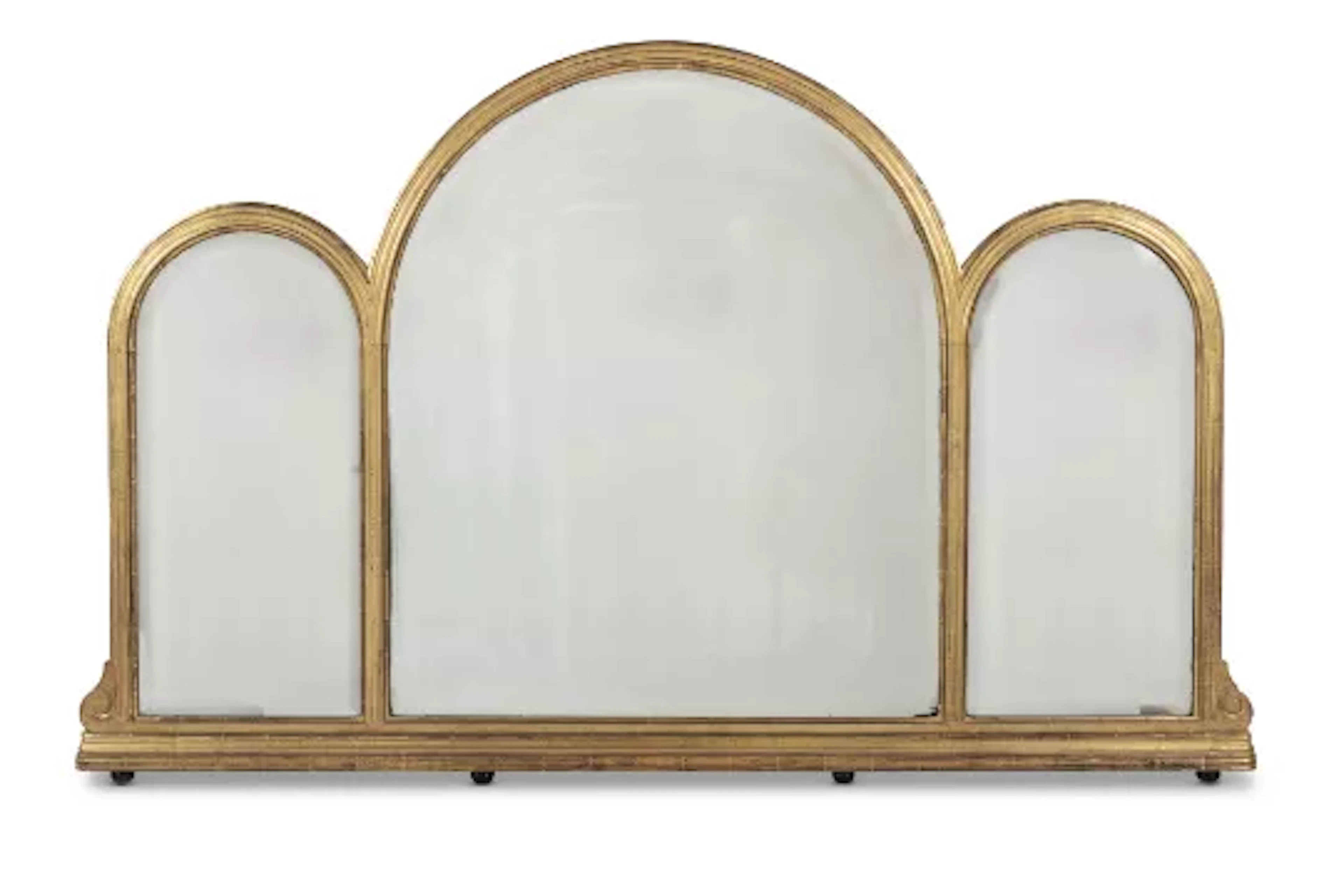 A LARGE VICTORIAN GILTWOOD TRIPLE ARCH OVERMANTEL MIRROR, MID 19TH CENTURY
