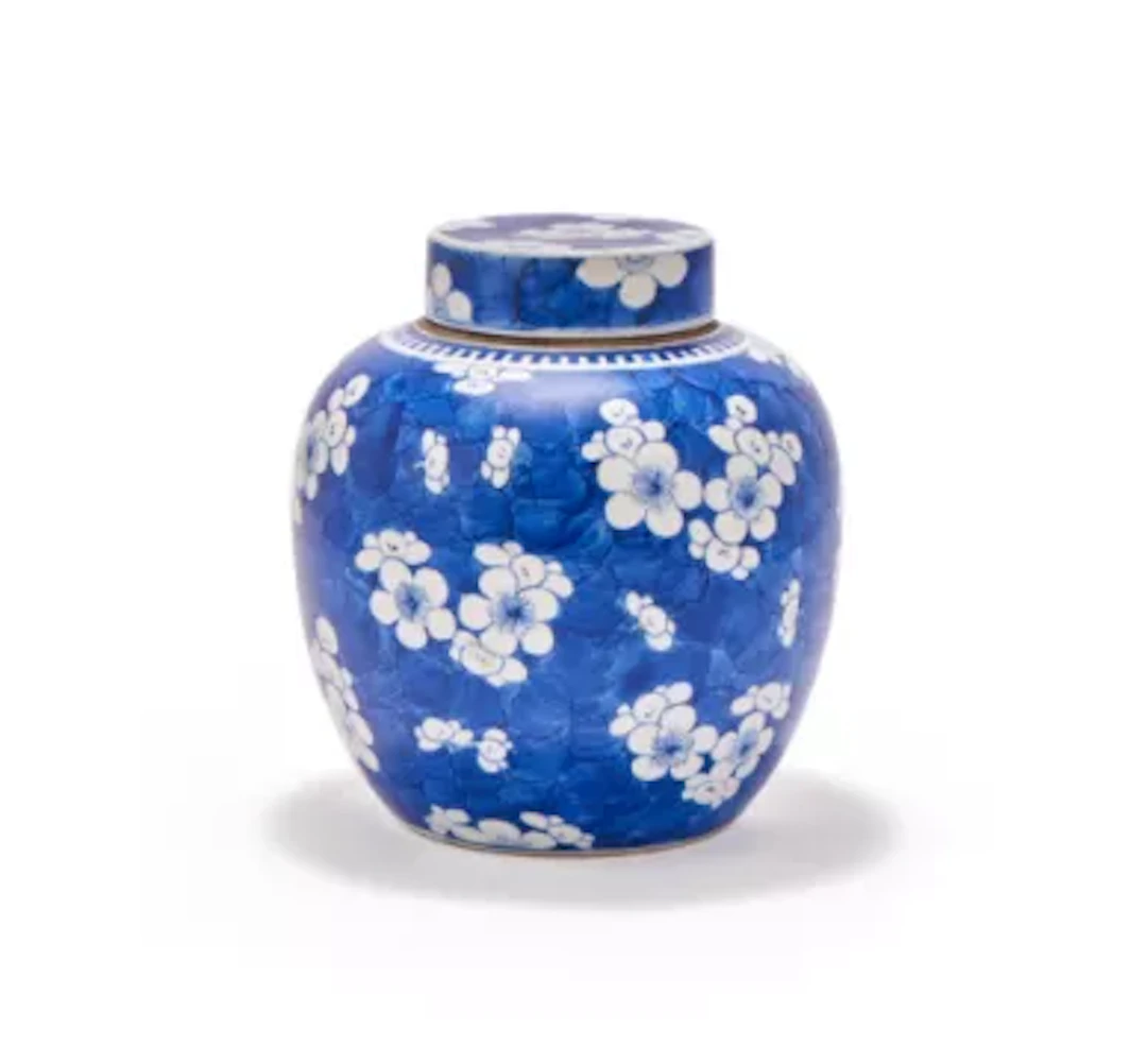 A Chinese blue and white 'Prunus' ginger jar and cover, Kangxi