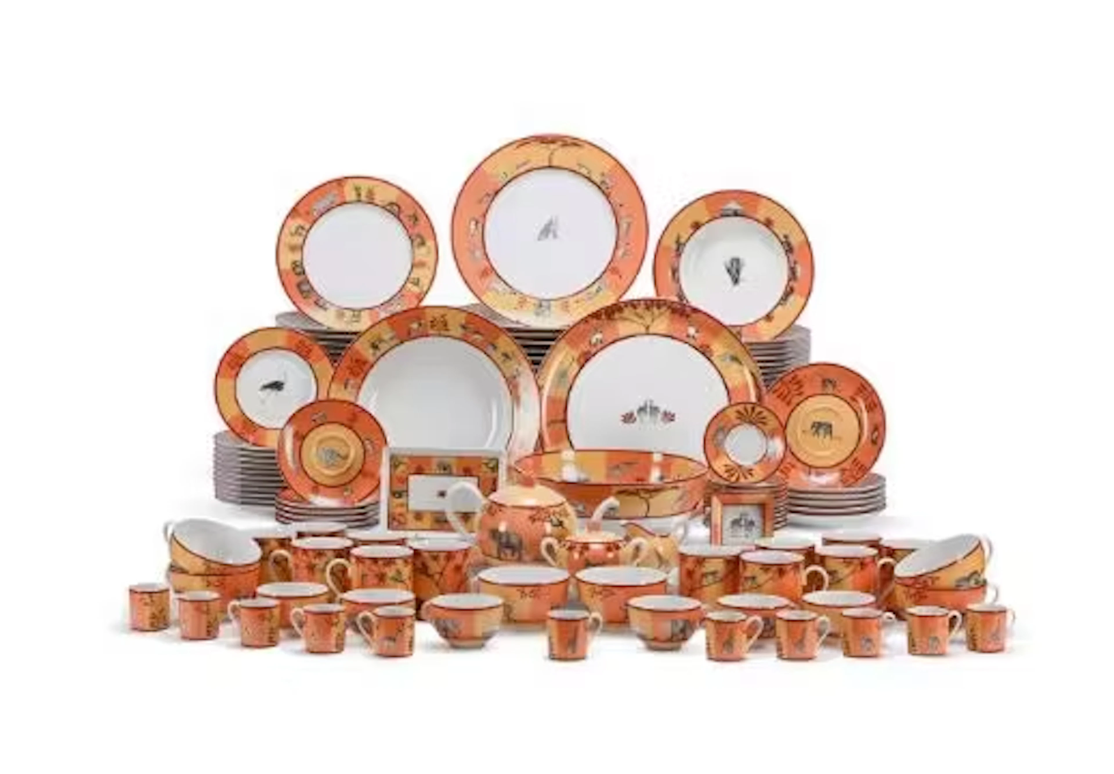 HERMES PARIS, AFRICA ORANGE, A PORCELAIN PART DINNER SERVICE