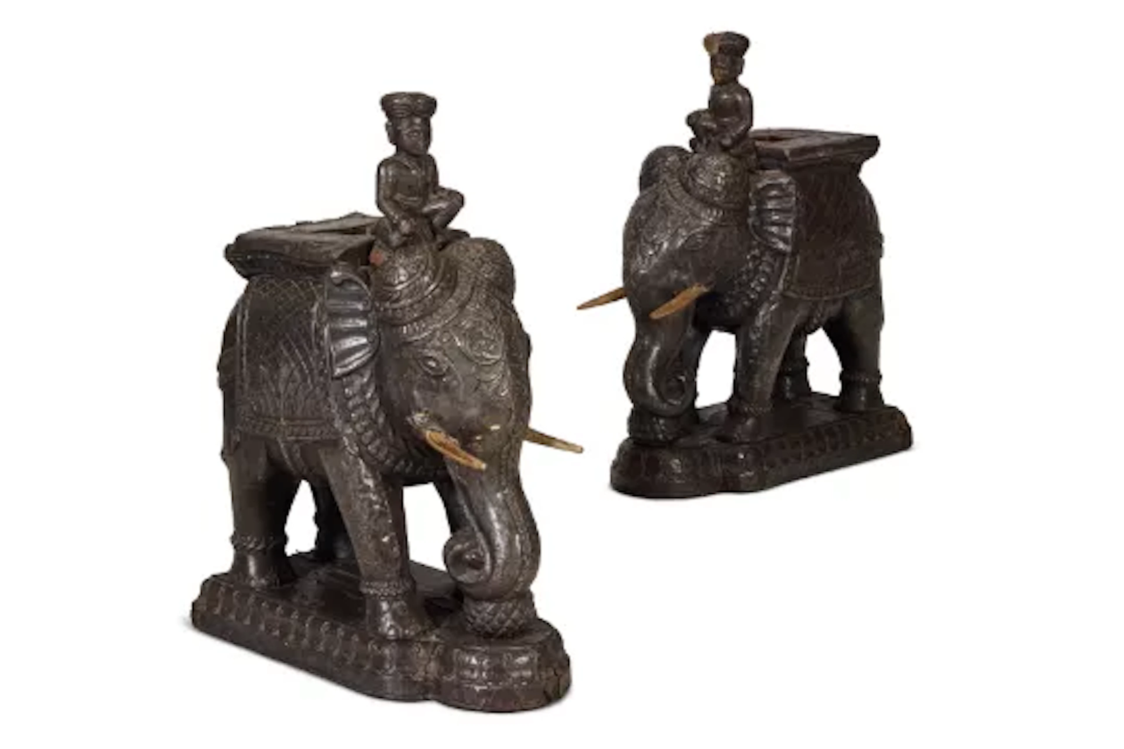 TWO SHEET SILVER WOOD MODELS OF ELEPHANTS, NORTH INDIAN, FIRST HALF