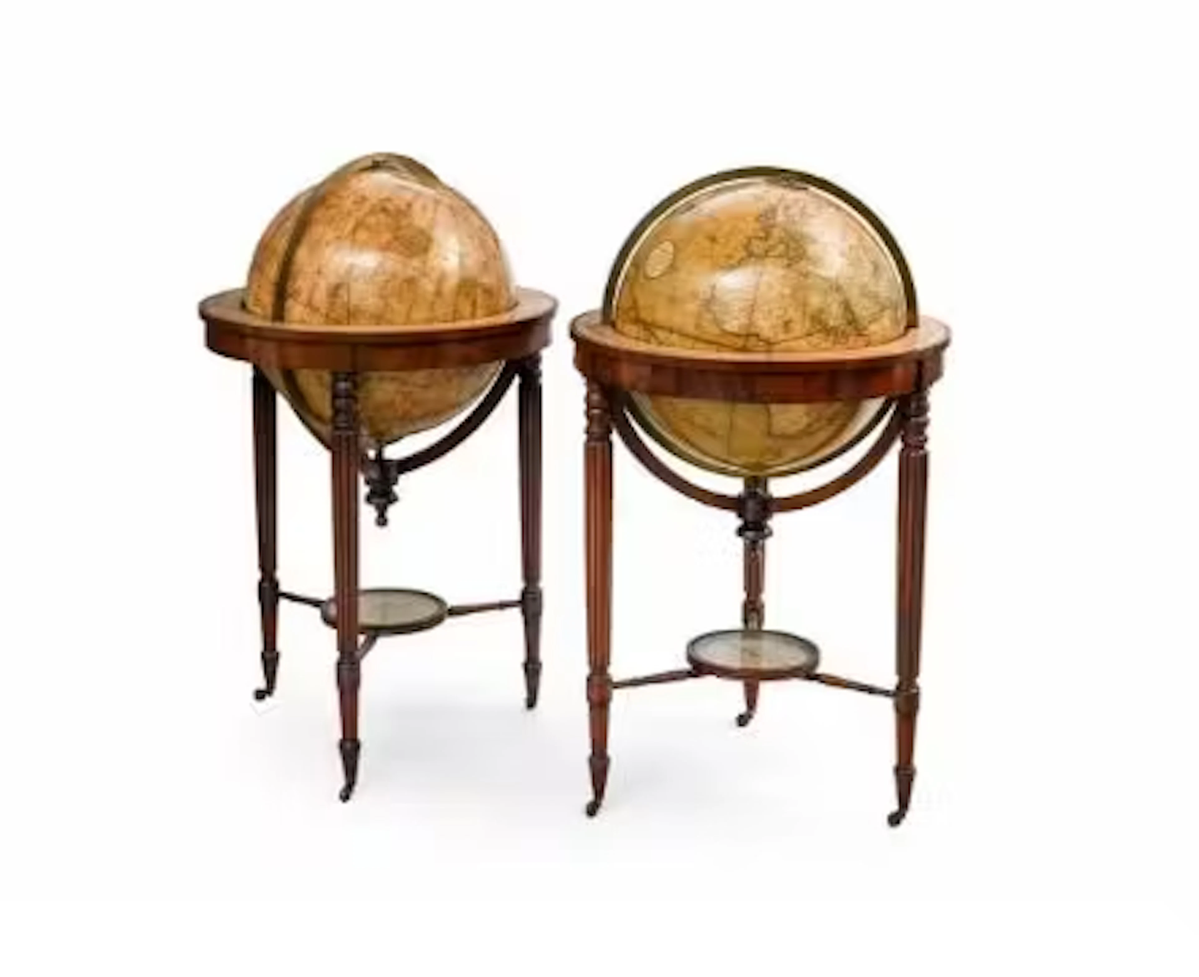 A FINE MATCHED PAIR OF REGENCY 21 INCH TERRESTRIAL AND CELESTIAL FLOOR-STANDING
