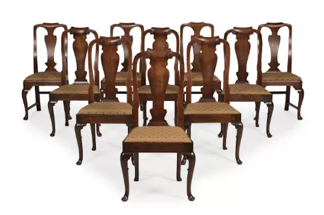 A MATCHED SET OF TEN GEORGE II 'RED WALNUT' SIDE CHAIRS, CIRCA 1730