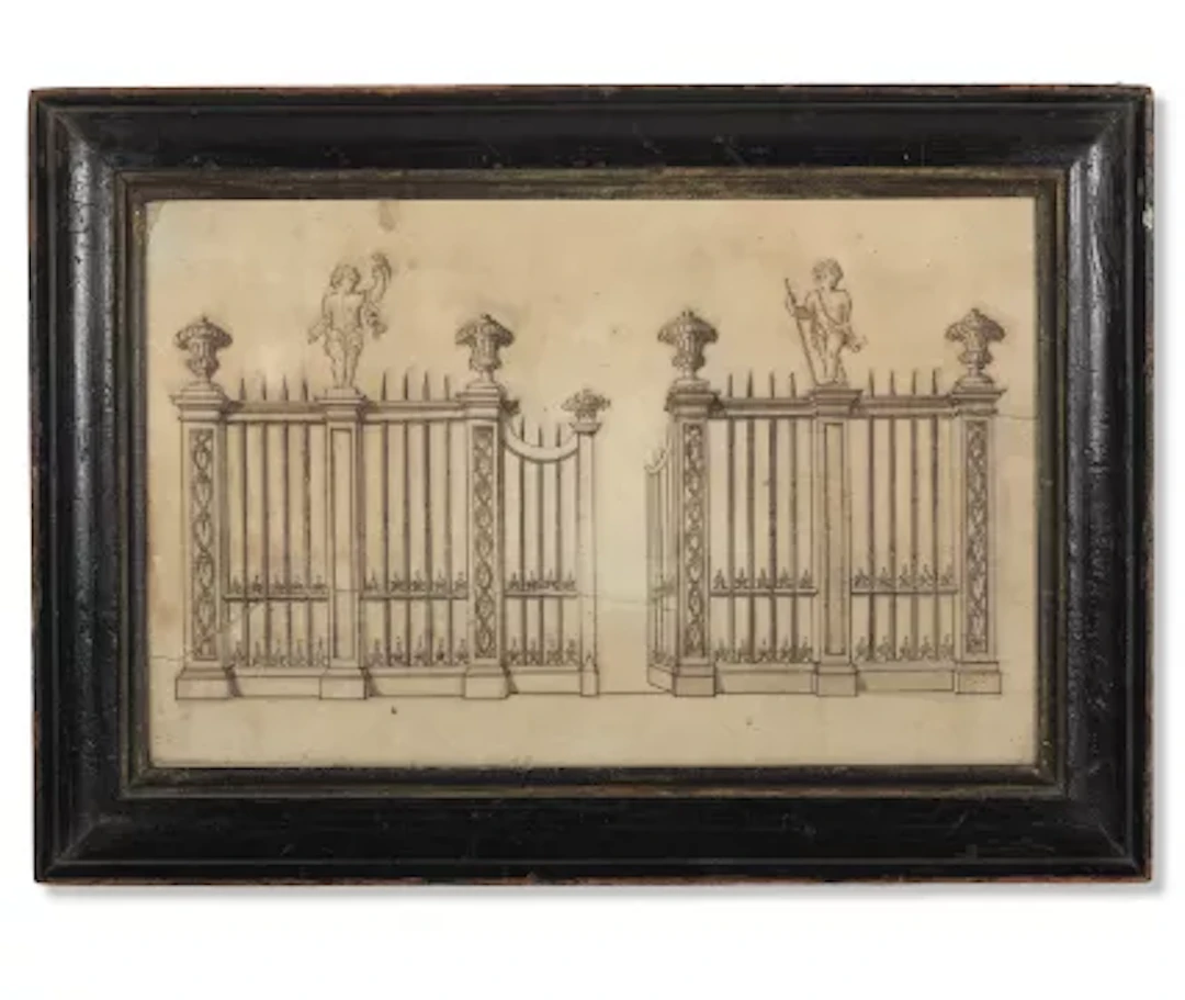 FRENCH SCHOOL, 18TH CENTURY, DESIGN FOR A PAIR OF IRONWORK GATES