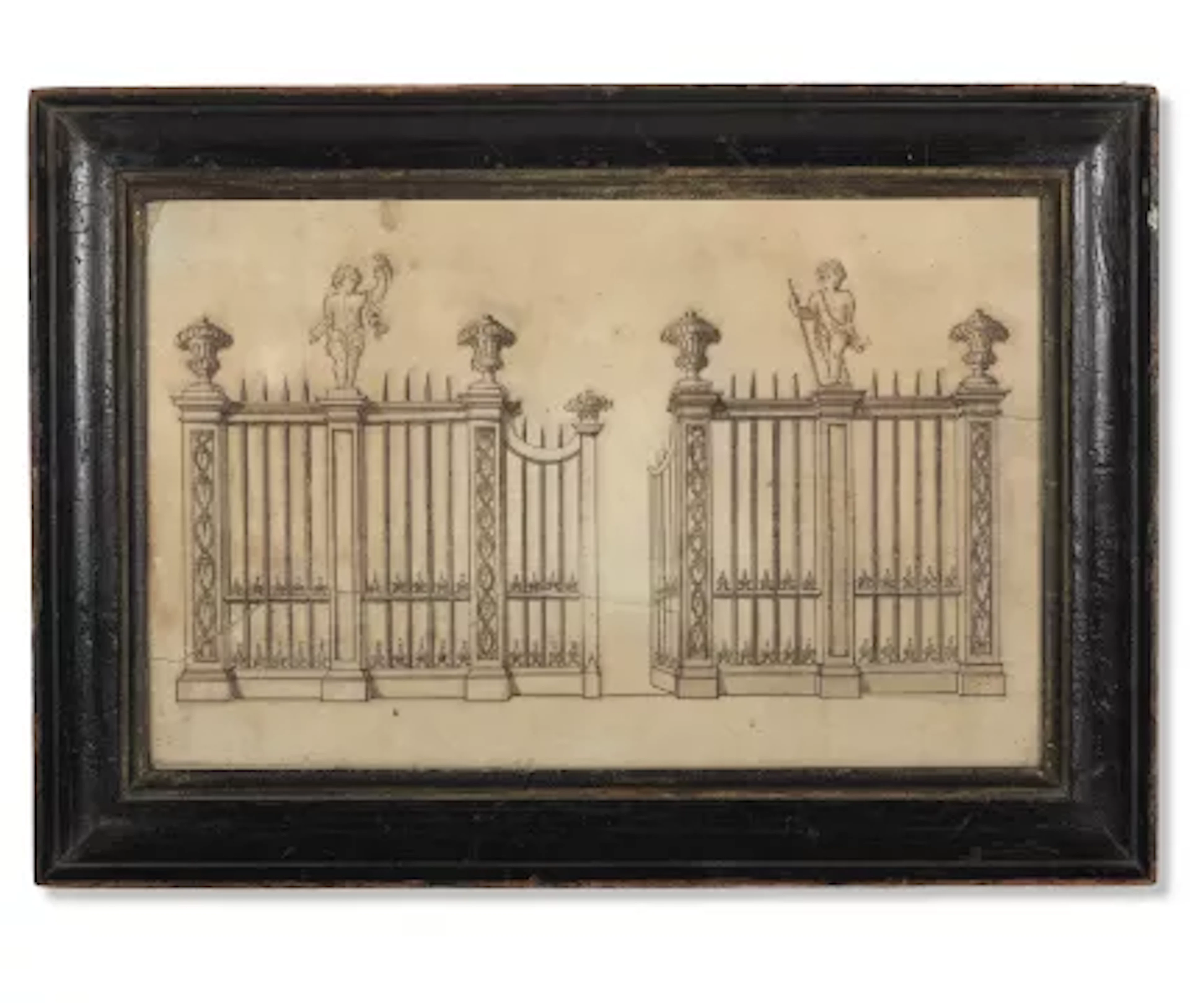 FRENCH SCHOOL, 18TH CENTURY, DESIGN FOR A PAIR OF IRONWORK GATES