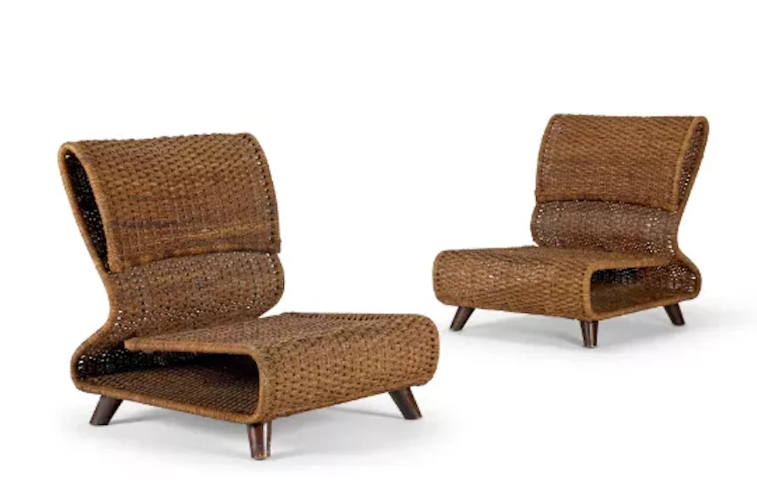 PAIR OF STEEL FRAMED WOVEN CHAIRS, CIRCA 1970, IN THE MANNER OF ISAMU