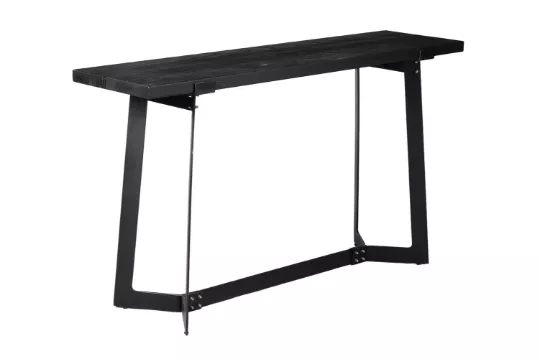 A SCORCHED TIMBER AND BLACKENED IRON CONSOLE TABLE, MODERN