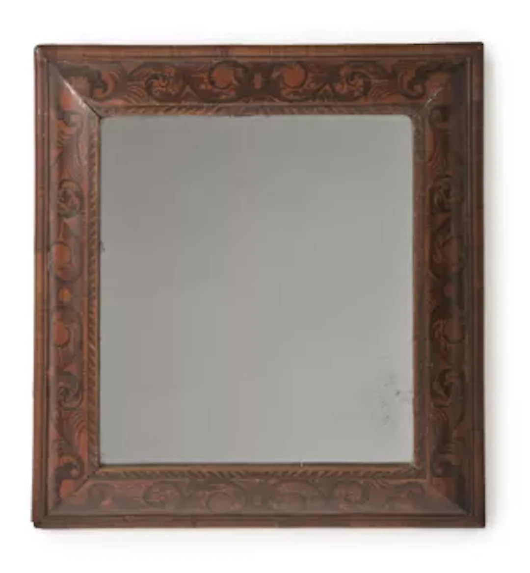 A WILLIAM & MARY WALNUT AND ARABESQUE MARQUETRY CUSHION MIRROR, CIRCA 1690