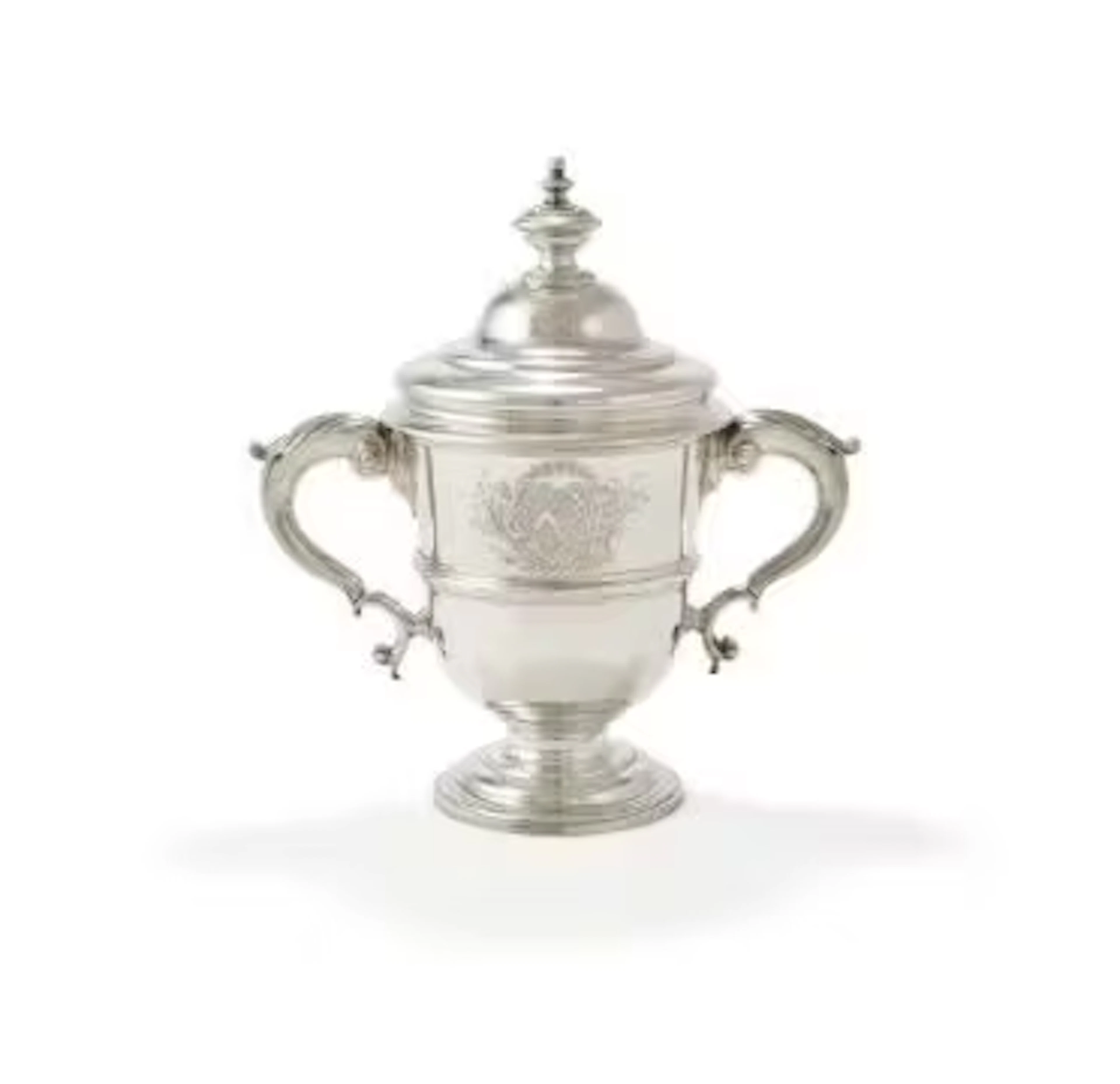 A GEORGE II SILVER TWIN HANDLED CUP AND COVER