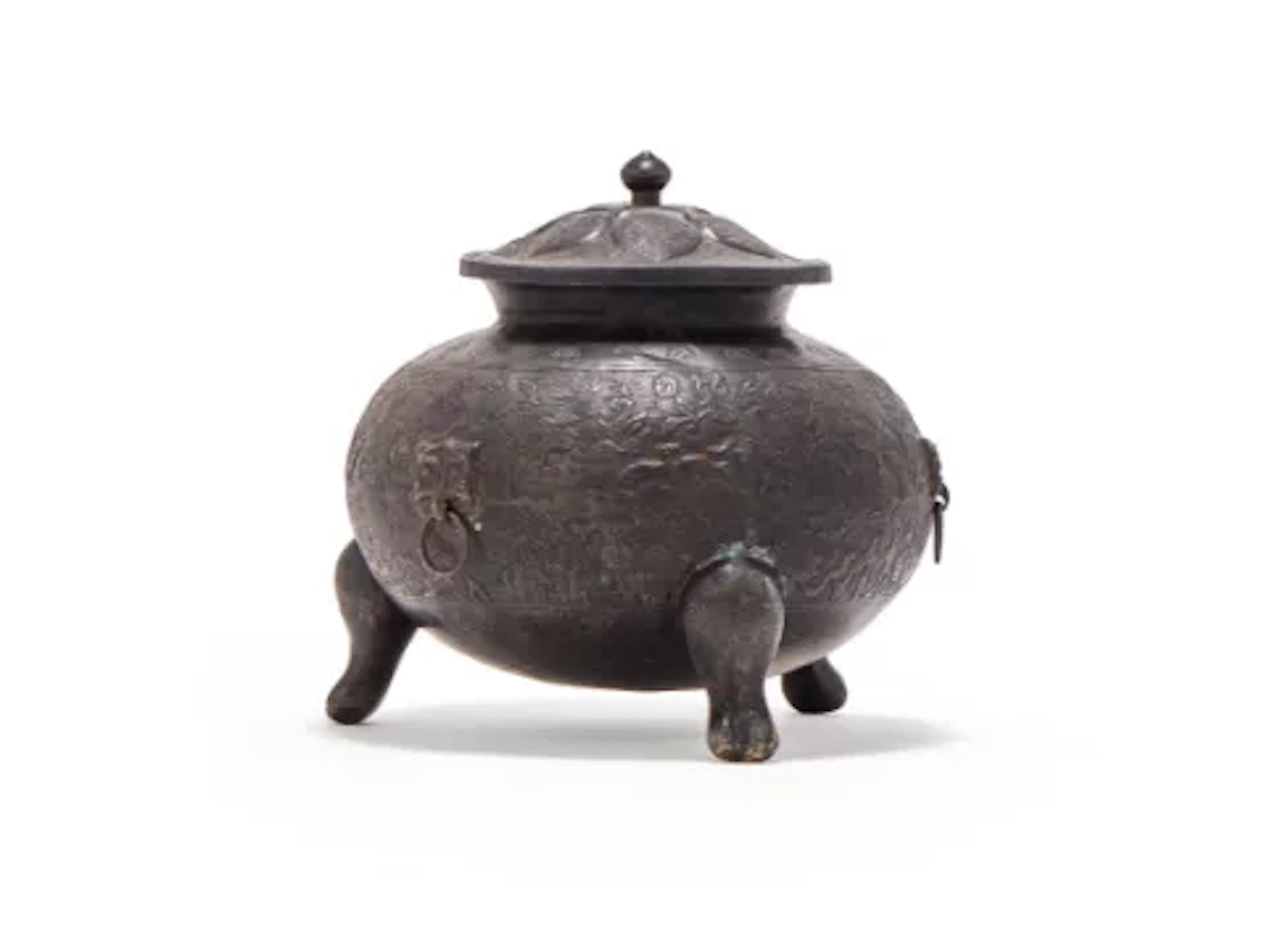 A Chinese silver 'mythical beasts' tripod jar and cover, Possibly Tang dynasty