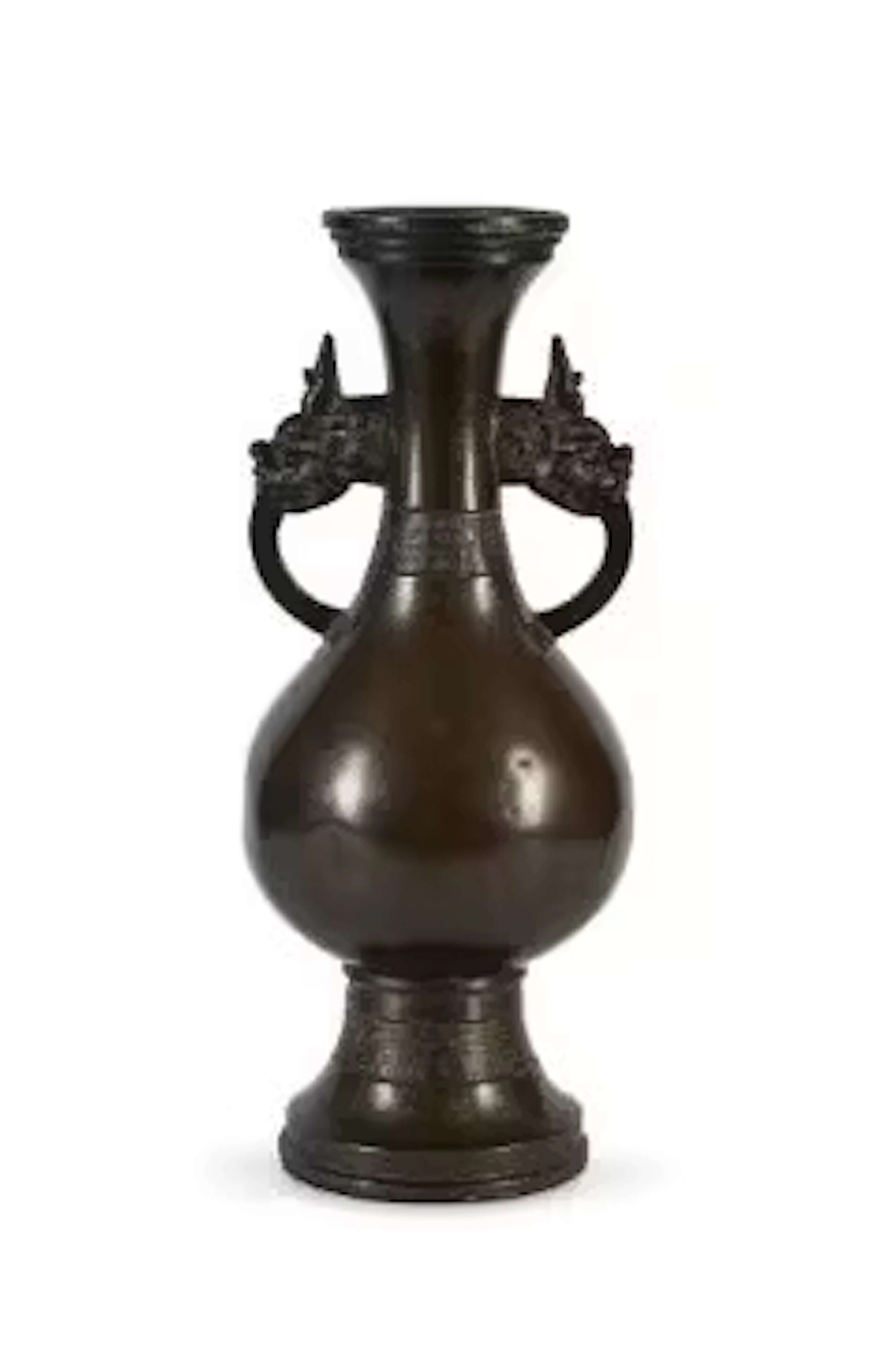 A Chinese large Inscribed bronze dragon-handled vase