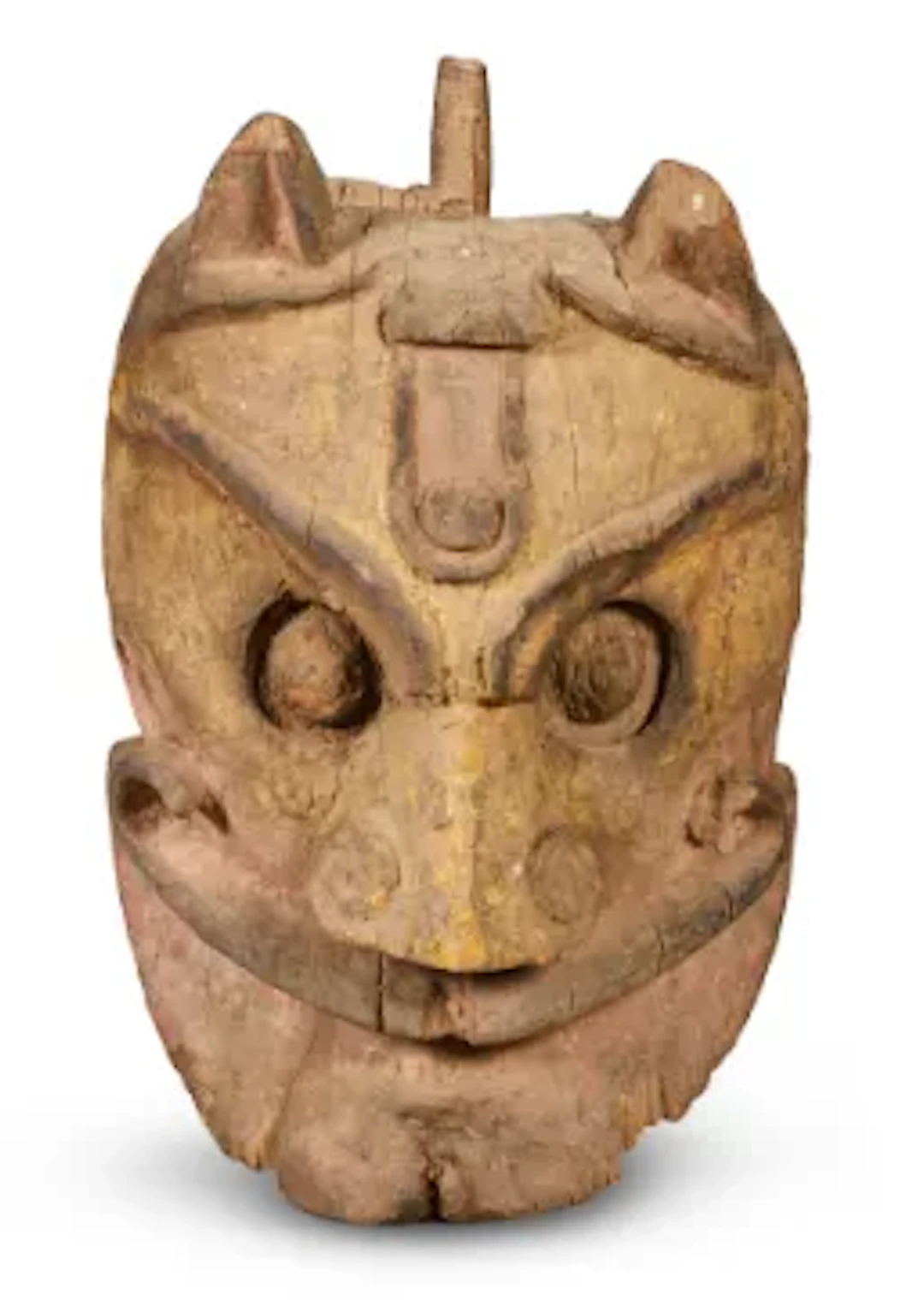 A LARGE PAINTED WOOD CEREMONIAL MASK, ORISSA, INDIA, CIRCA 1920