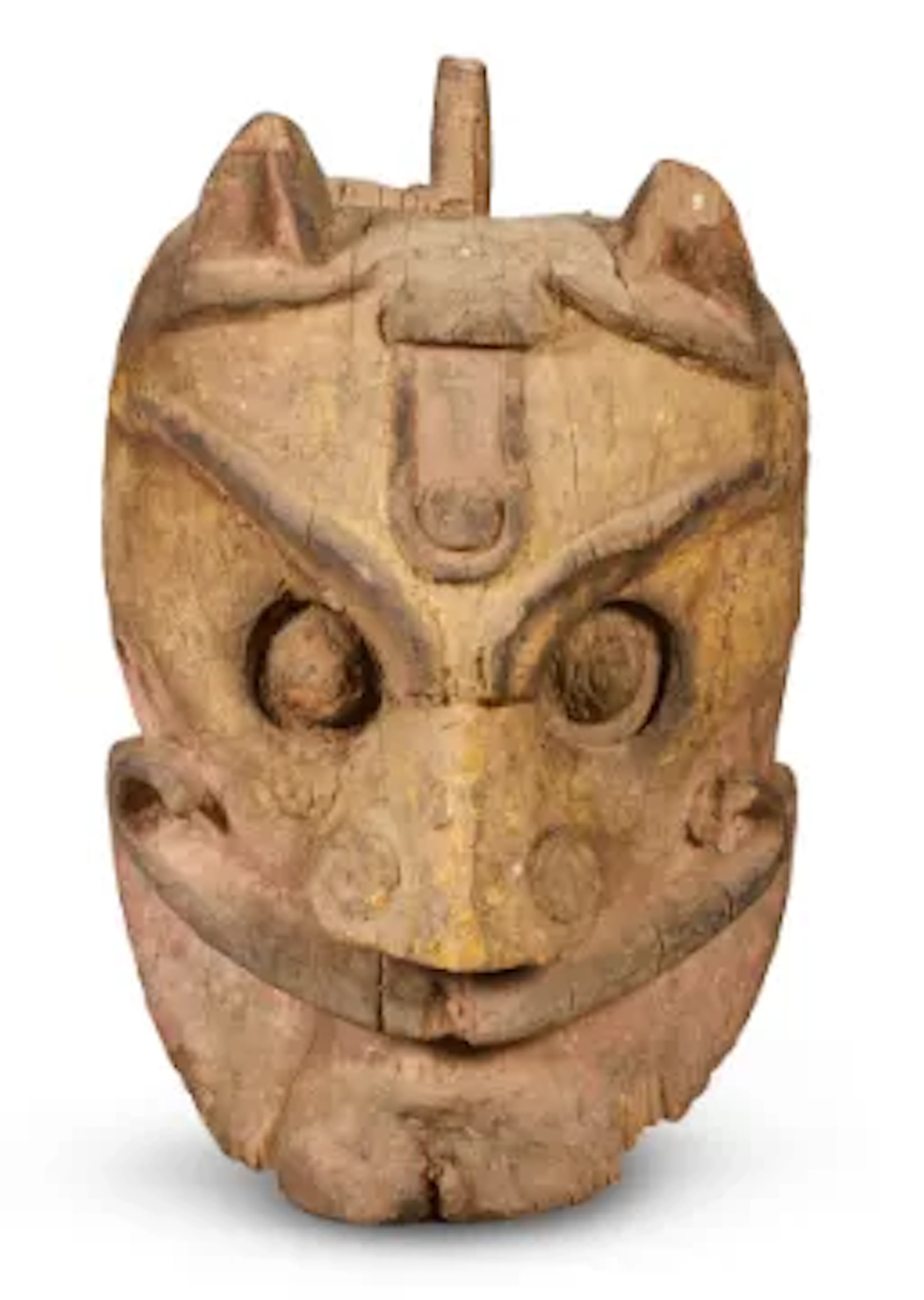 A LARGE PAINTED WOOD CEREMONIAL MASK, ORISSA, INDIA, CIRCA 1920
