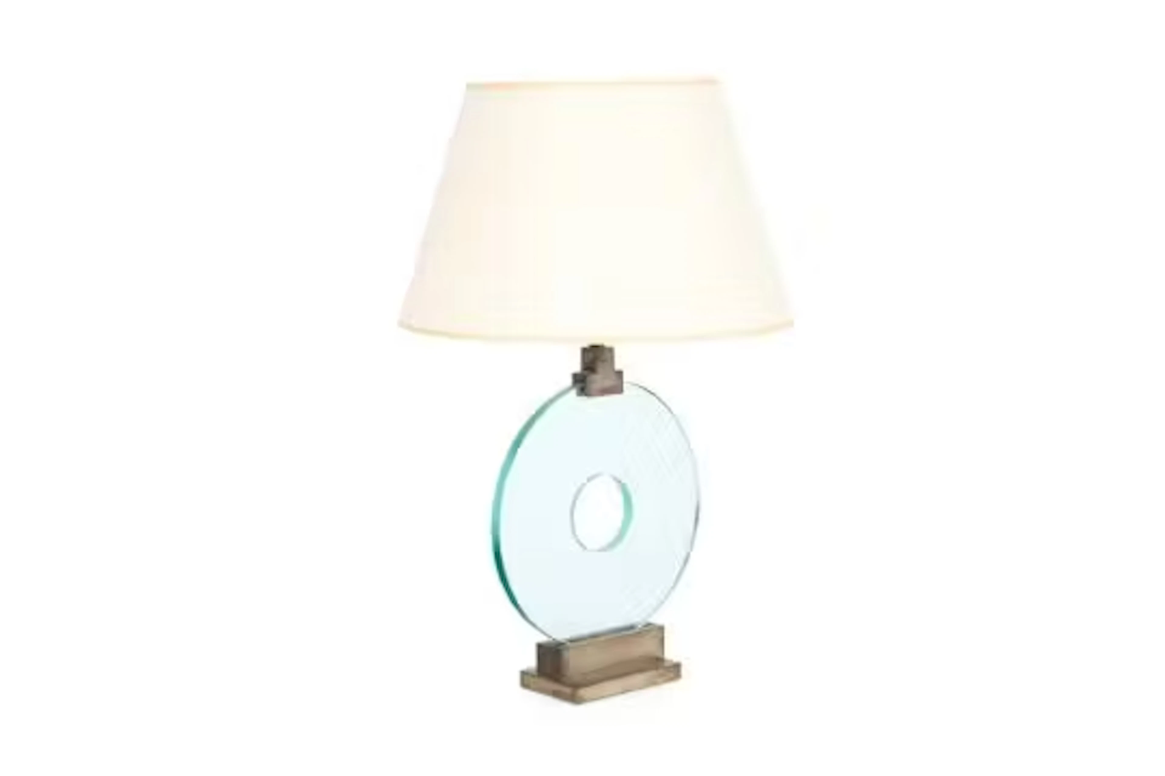 A SILVERED BRASS AND GLASS TABLE LAMP, 20TH CENTURY