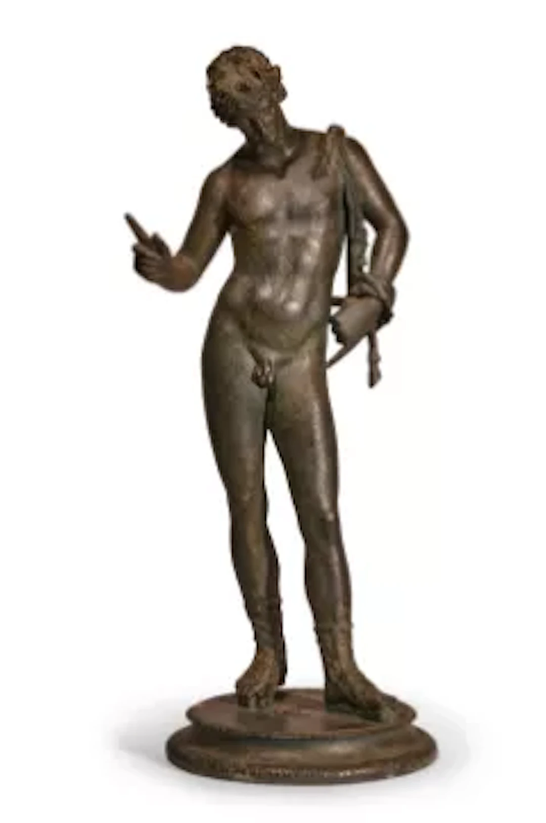 AFTER THE ANTIQUE, A LARGE BRONZE FIGURE OF NARCISSUS, PROBABLY NAPLES