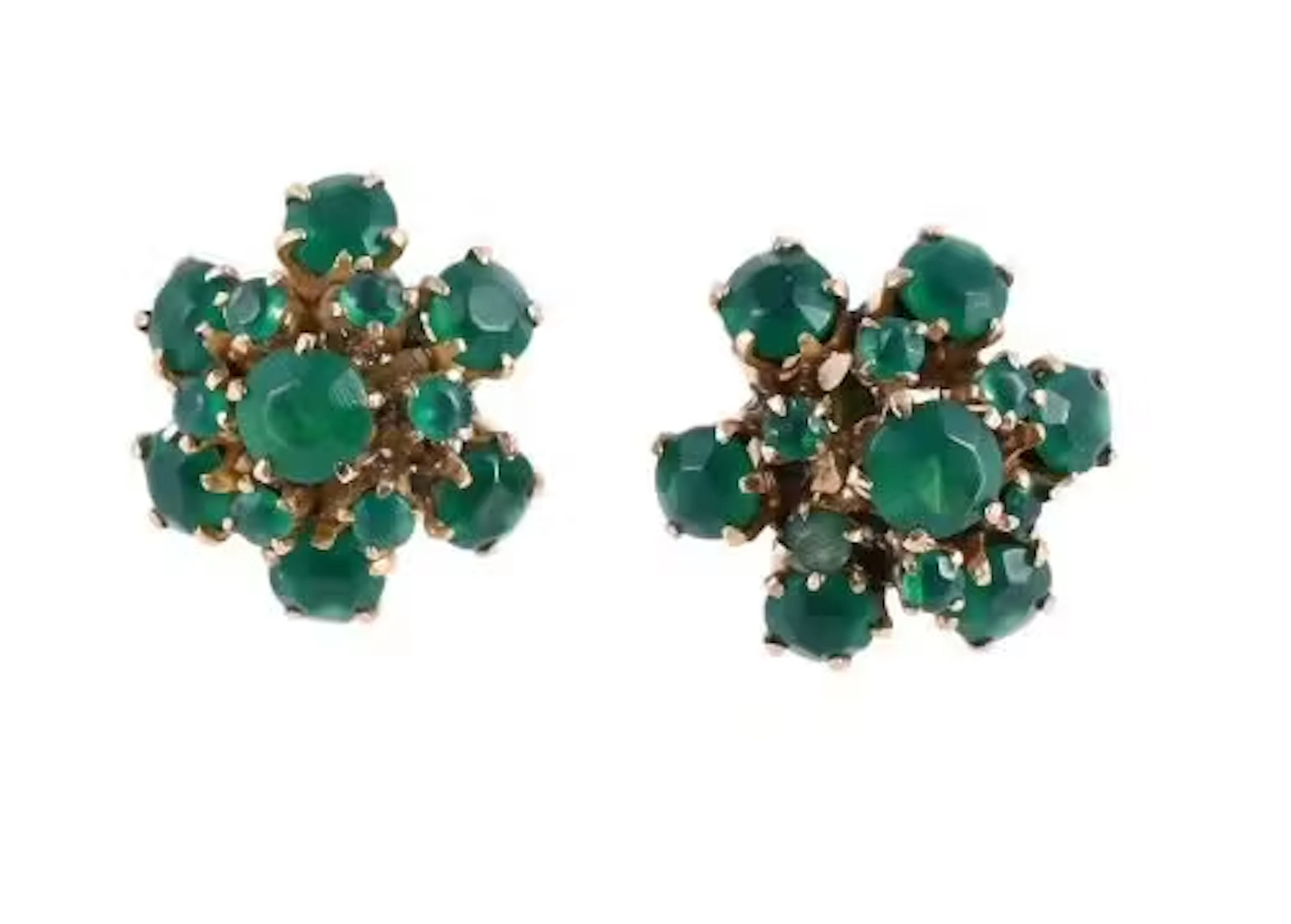A PAIR OF CHRYSOPRASE CLUSTER EARRINGS