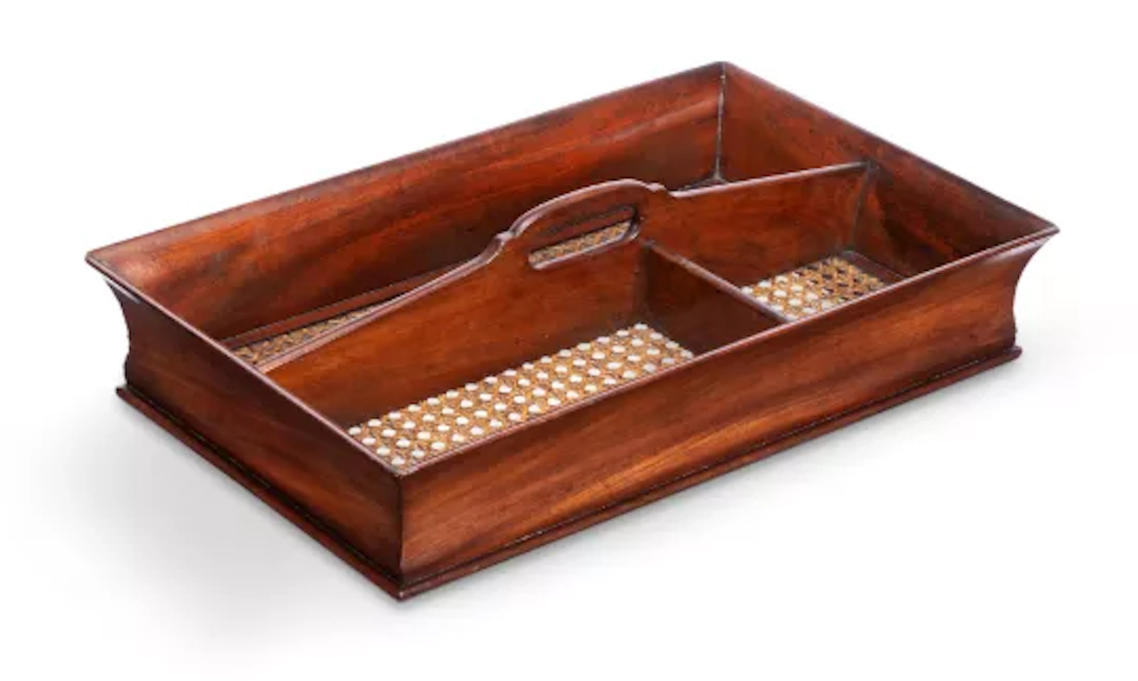A REGENCY MAHOGANY AND CANED LIBRARY TRAY, CIRCA 1820