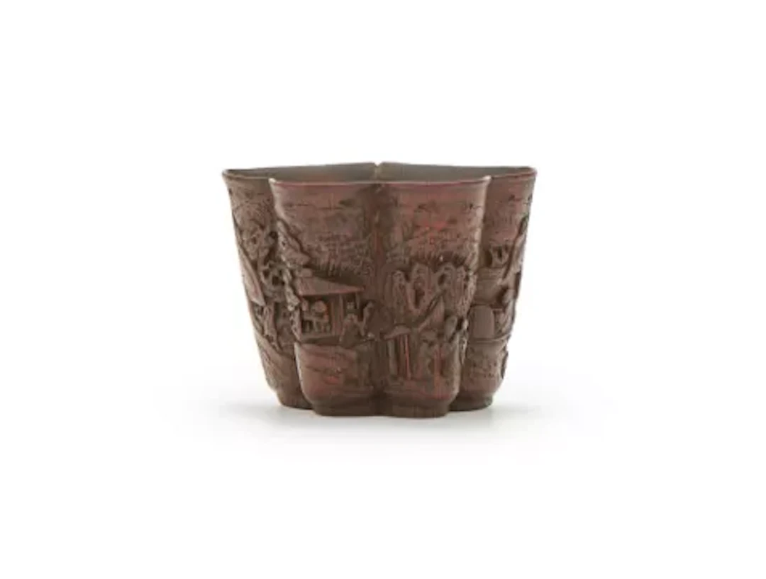 A Chinese carved bamboo lobed cup, Qing dynasty