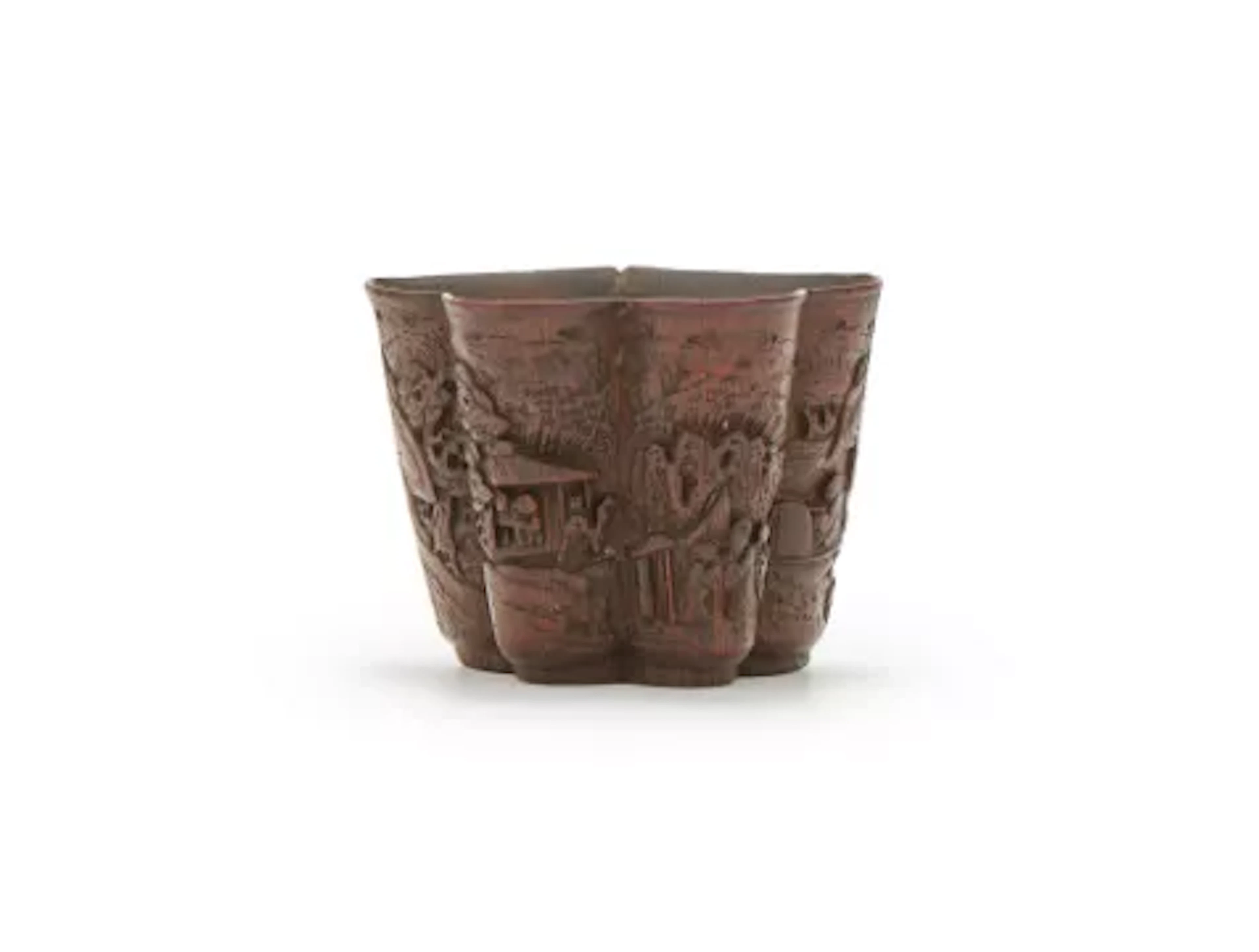A Chinese carved bamboo lobed cup, Qing dynasty