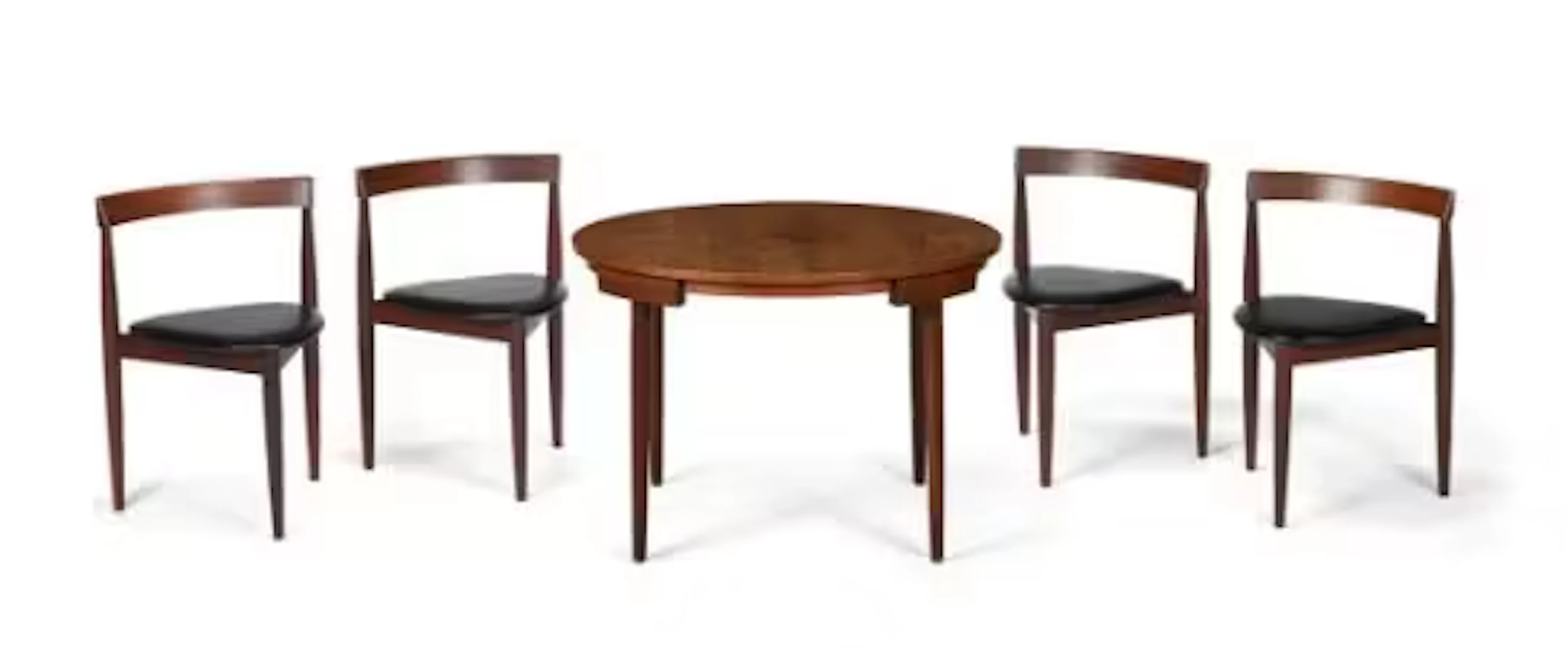 HANS OLSEN (DANISH, 1919-1992), A CIRCULAR DINING TABLE AND FOUR CHAIRS;