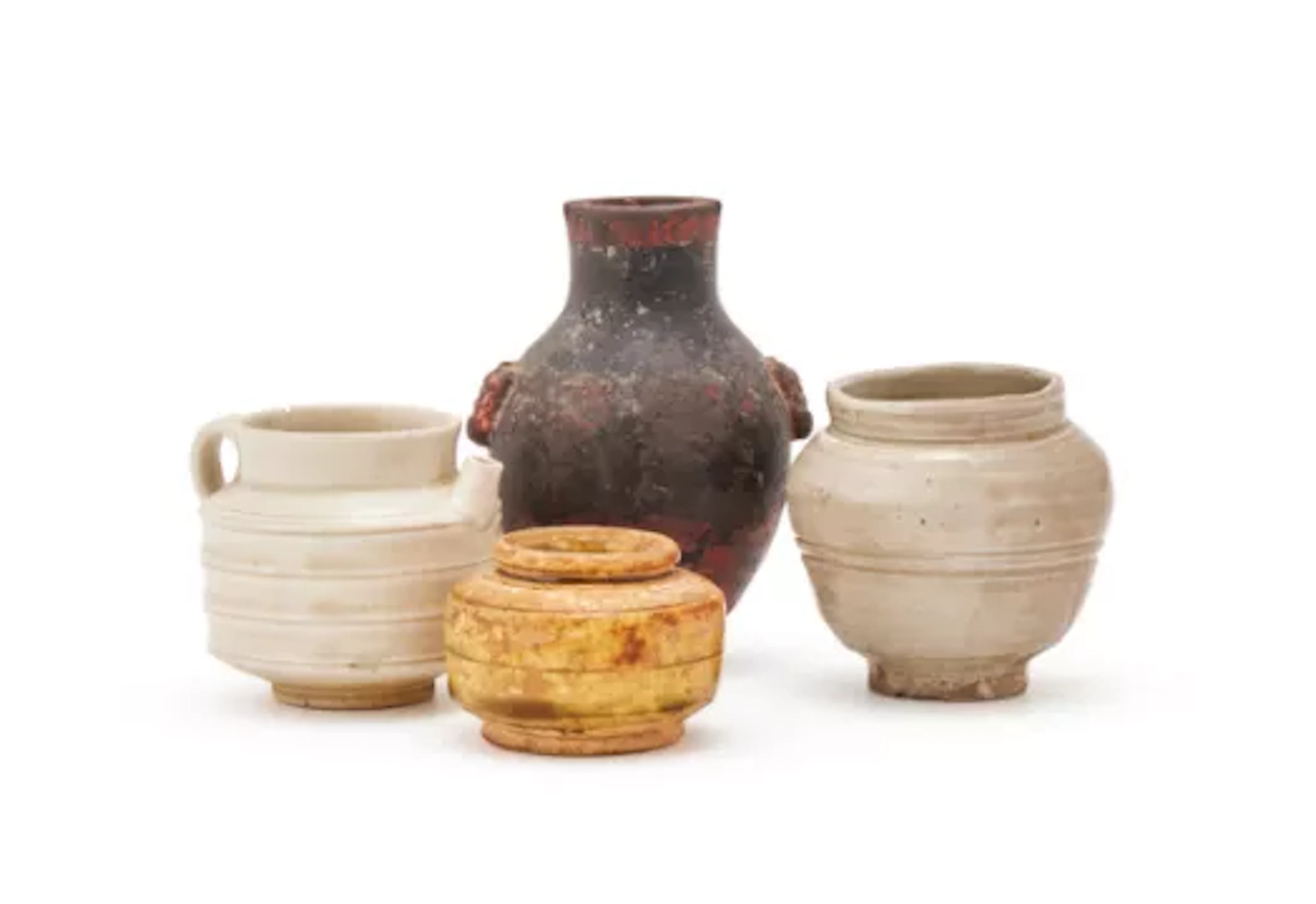 Four small Chinese pottery vessels, Song and Han dynasty