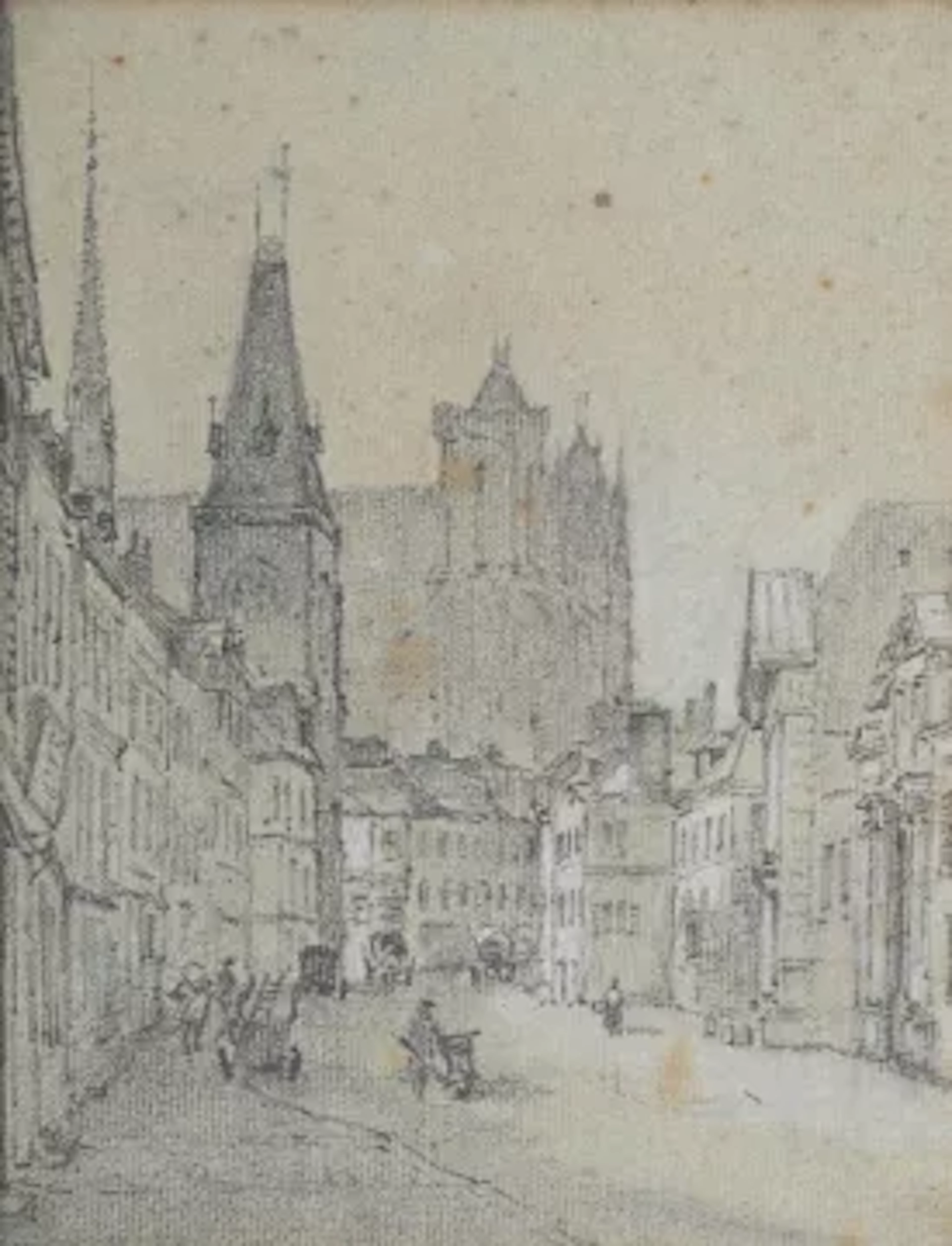 ATTRIBUTED TO JOHN RUSKIN (BRITISH 1919-1900), A FRENCH STREET SCENE