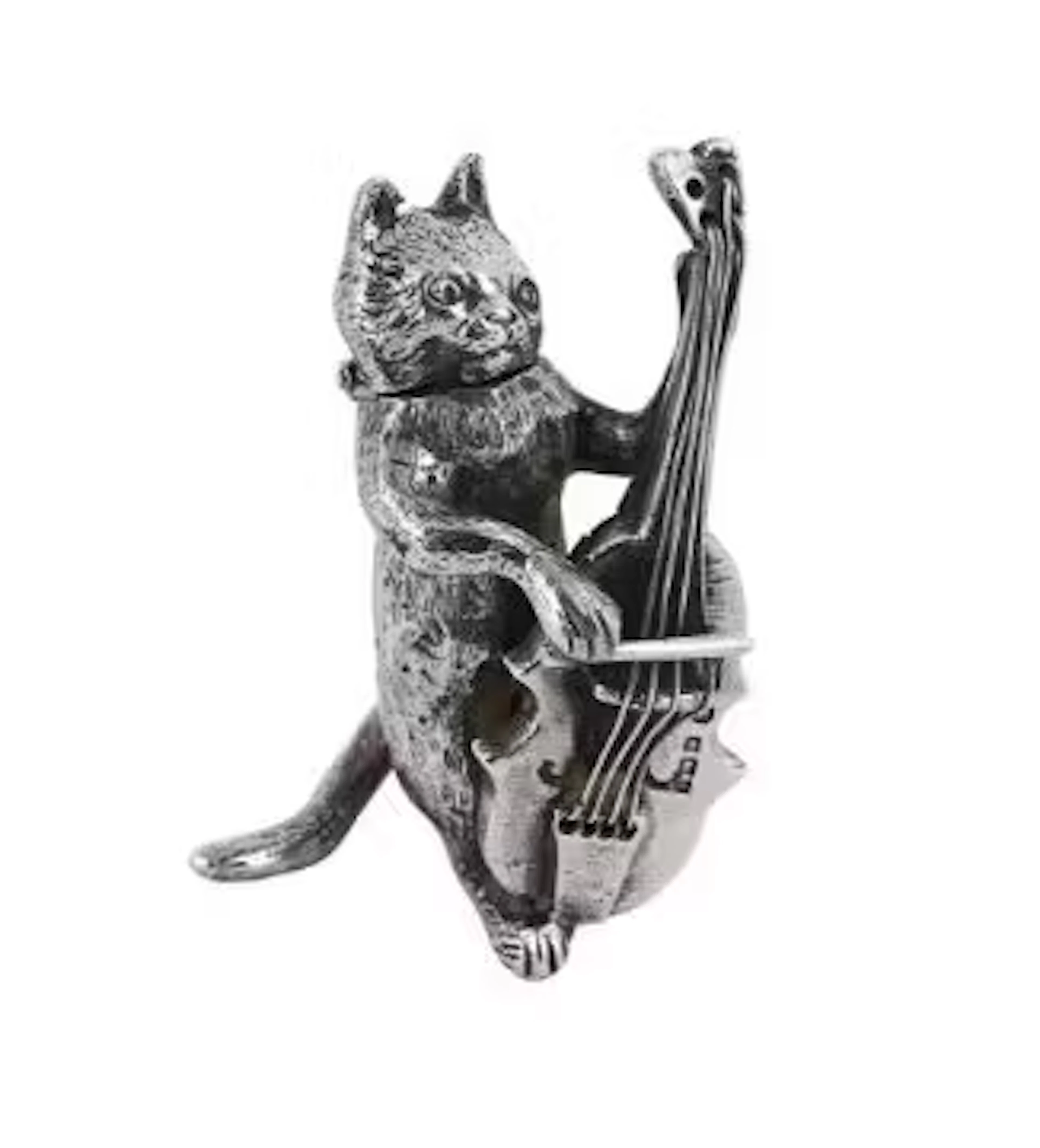A SILVER NOVELTY CAT SCENT BOTTLE