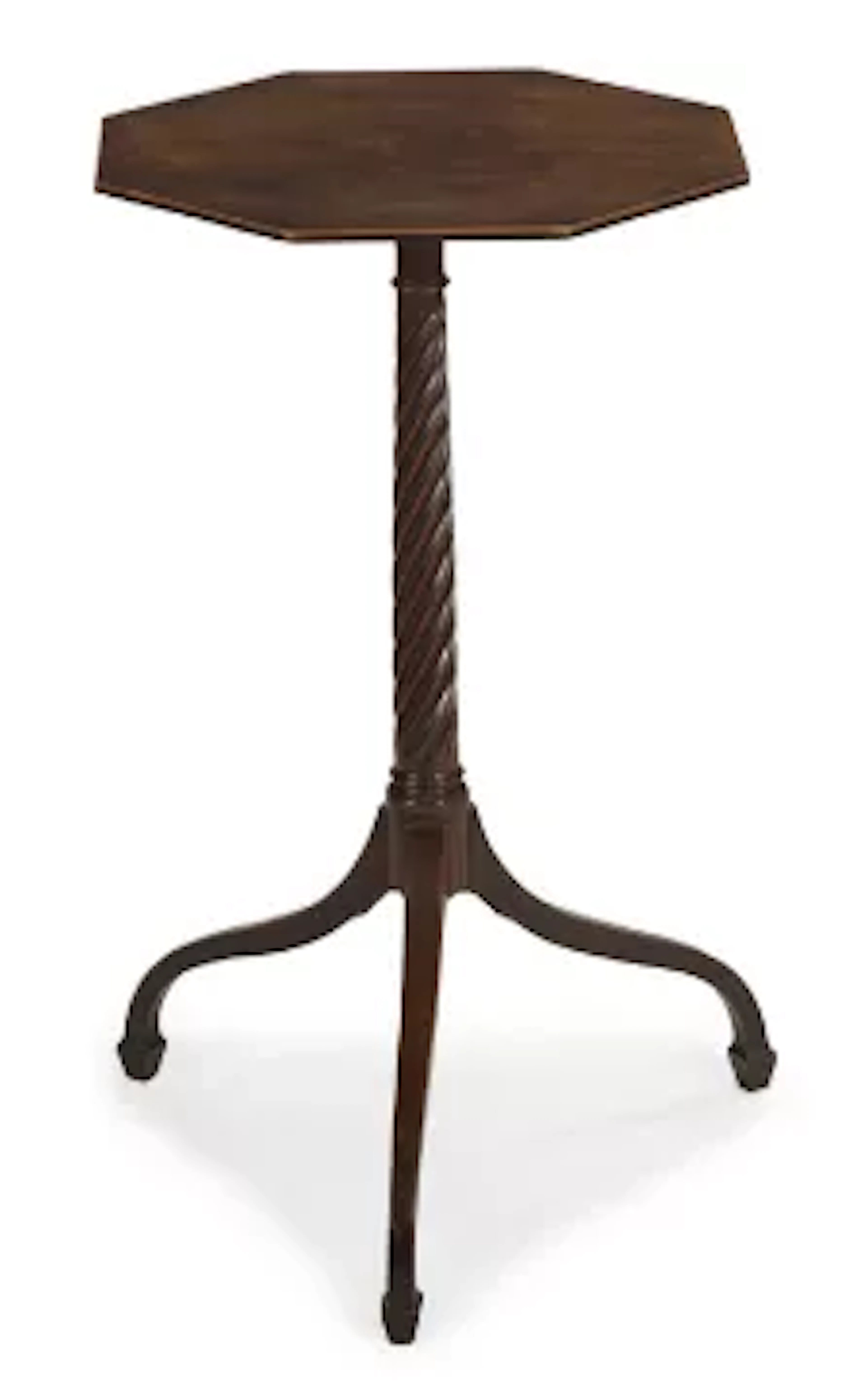 A GEORGE III MAHOGANY AND SATINWOOD STRUNG OCTAGONAL WINE TABLE, CIRCA 1780