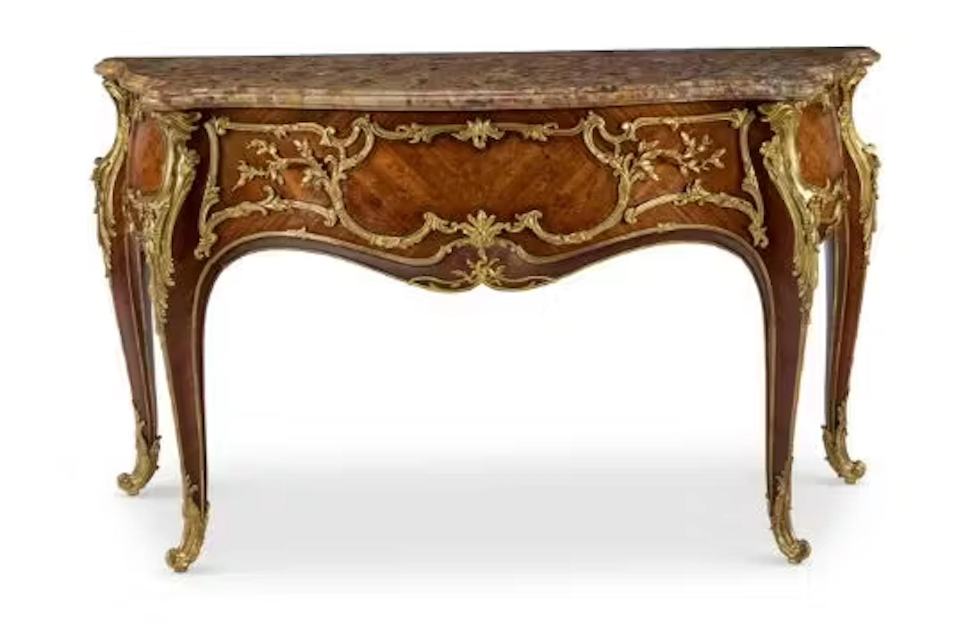 ‡ A FRENCH ORMOLU-MOUNTED KINGWOOD, PADOUK AND MARQUETRY BOMBE COMMODE