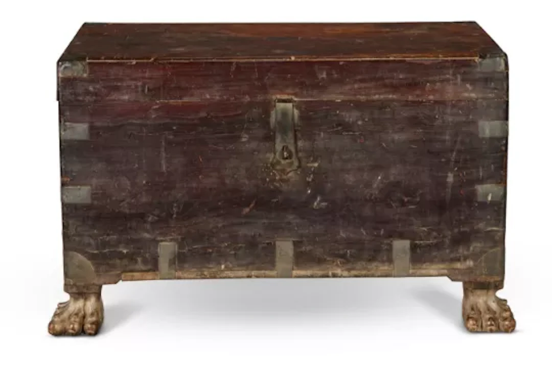 A BRASS BOUND CAMPHOR WOOD CHEST, 19TH CENTURY