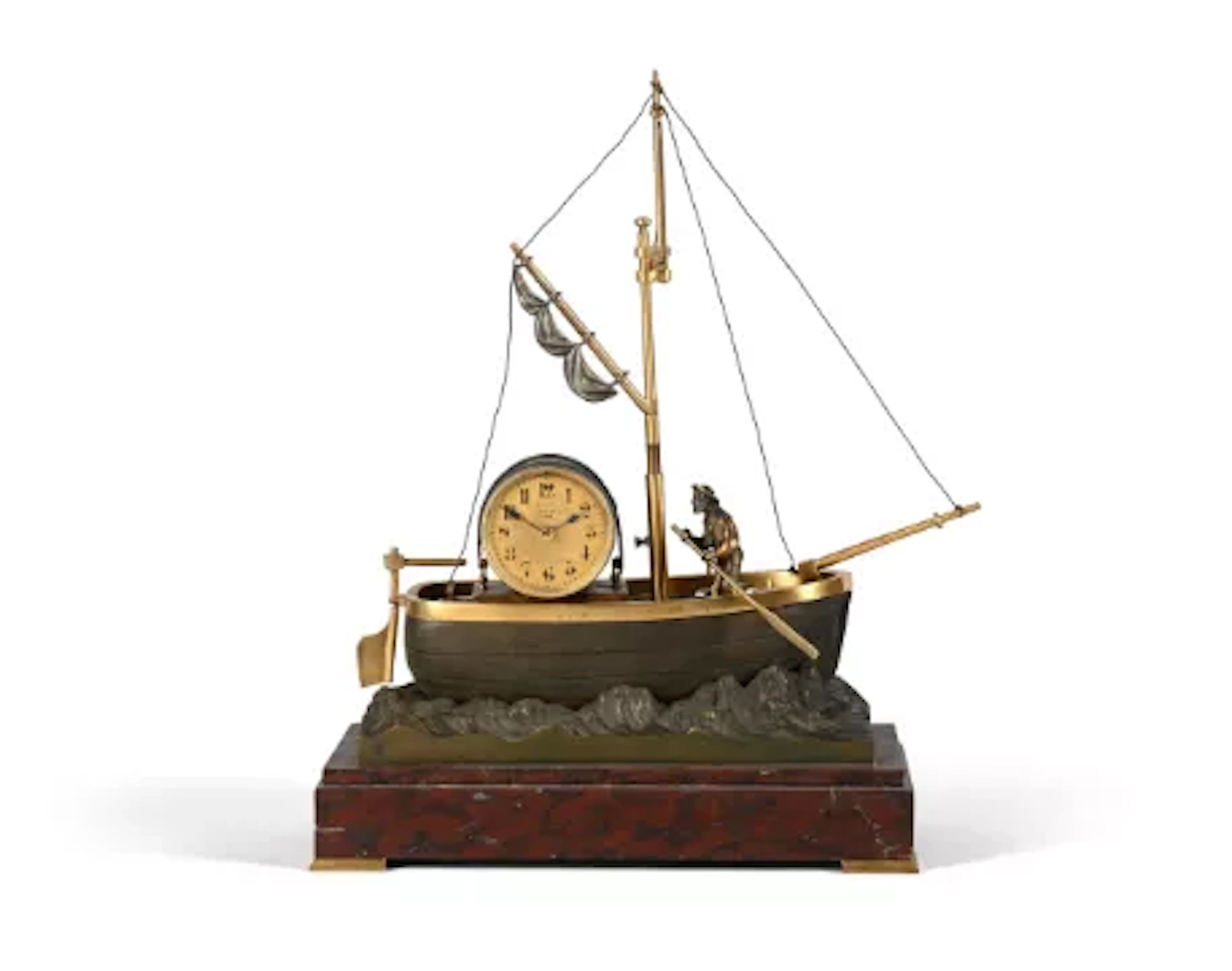 A RARE FRENCH GILT BRASS, BRONZE AND ROSSO FRANCIA MARBLE NOVELTY
