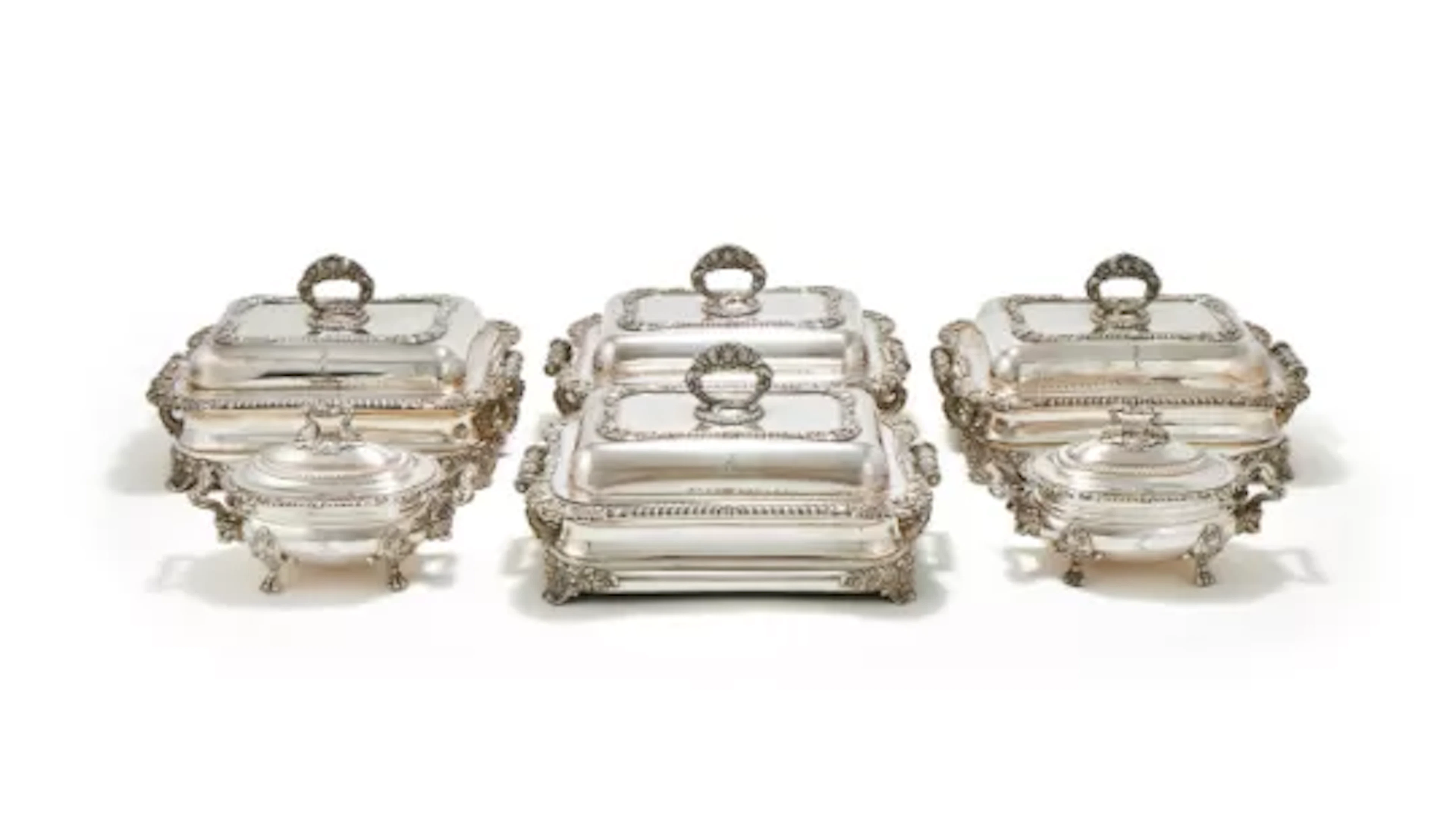 A SET OF FOUR REGENCY OLD SHEFFIELD PLATE ENTREE DISHES AND A PAIR