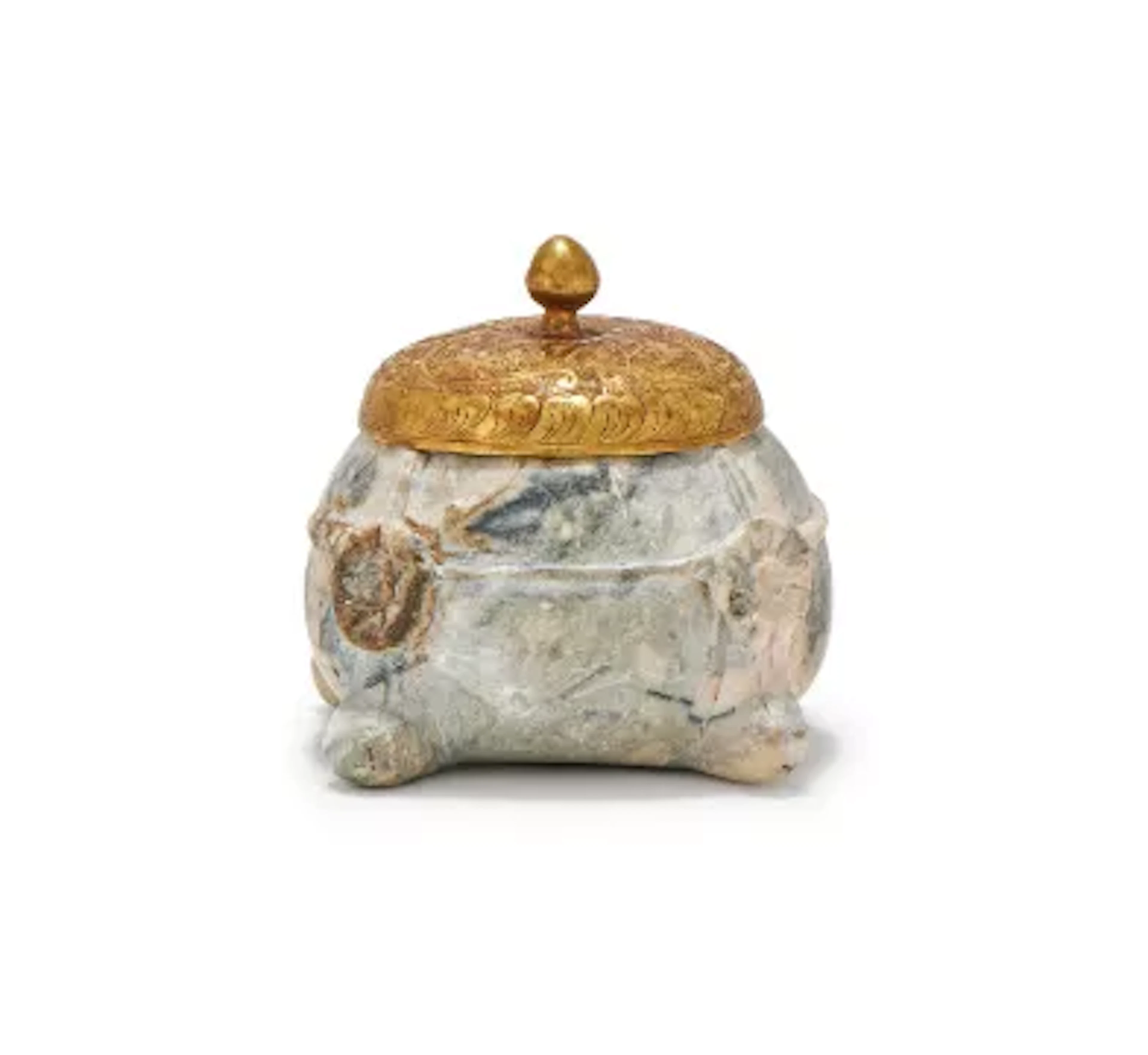 A Chinese carved soapstone miniature tripod censer, Tang Dynasty (618-907)