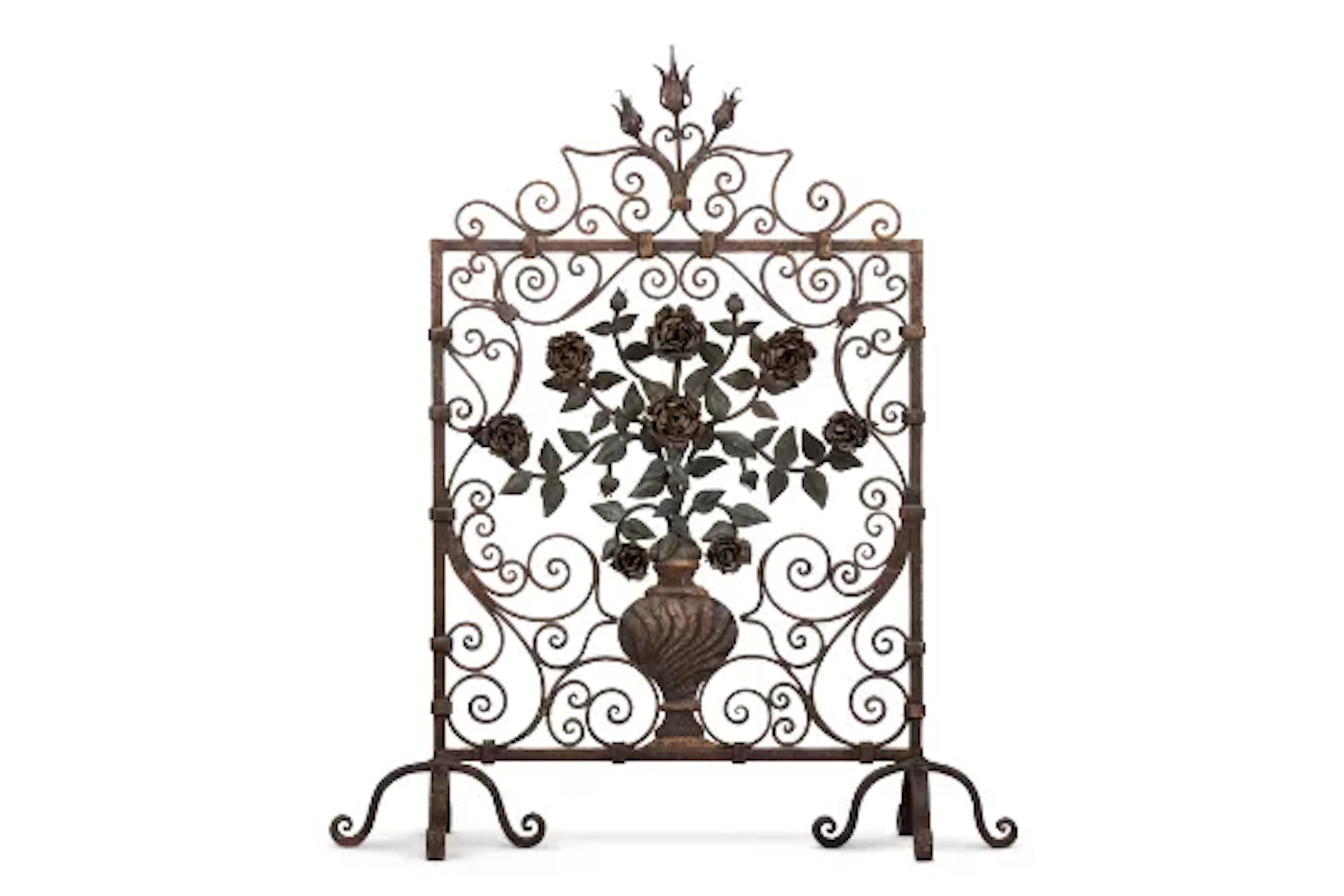 A WROUGHT IRON FIRE SCREEN, FRENCH, LATE 18TH/ EARLY 19TH CENTURY
